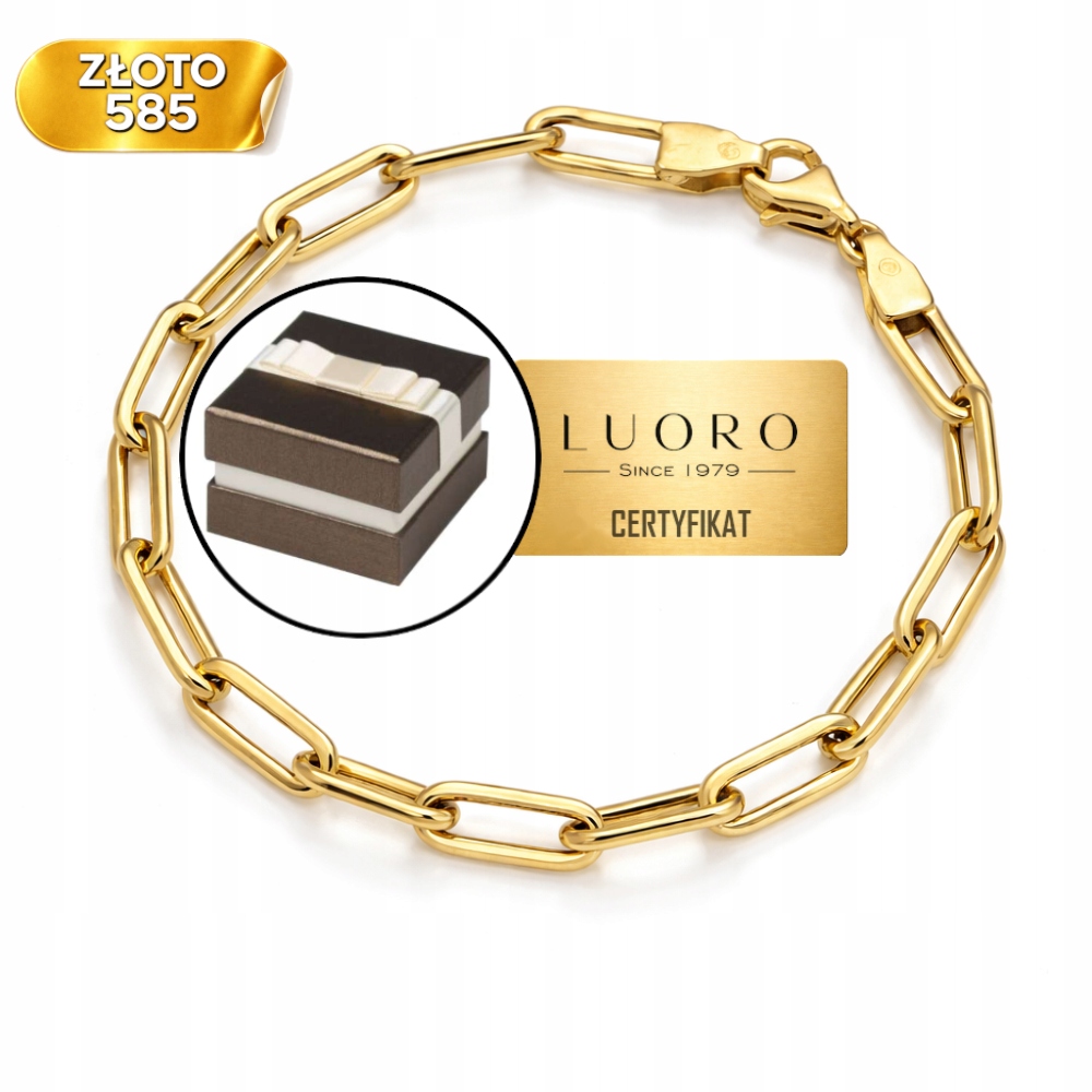 Zlatý Náramek 585 14K S Dlouhými Oválnými Články 18 CM Elegantní