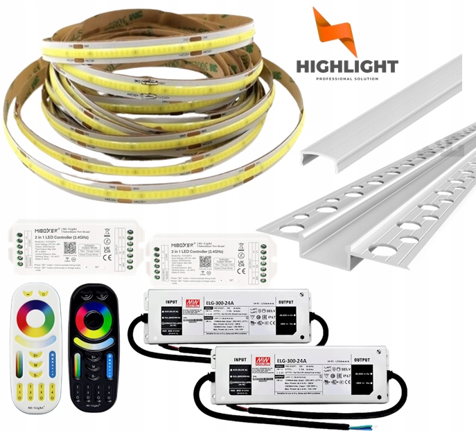 50m Sada na fasády Led pásik Cob MoNo 10W 24V IP65 Profil GK6-3