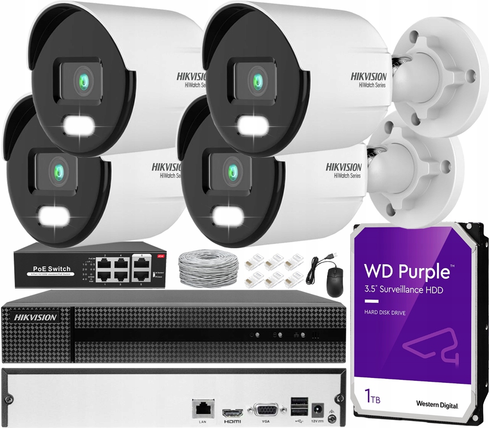 Sada na monitorovanie Ip 4 kamier 4Mpx Led na rozšírenie rekordéra 8CH 1TB
