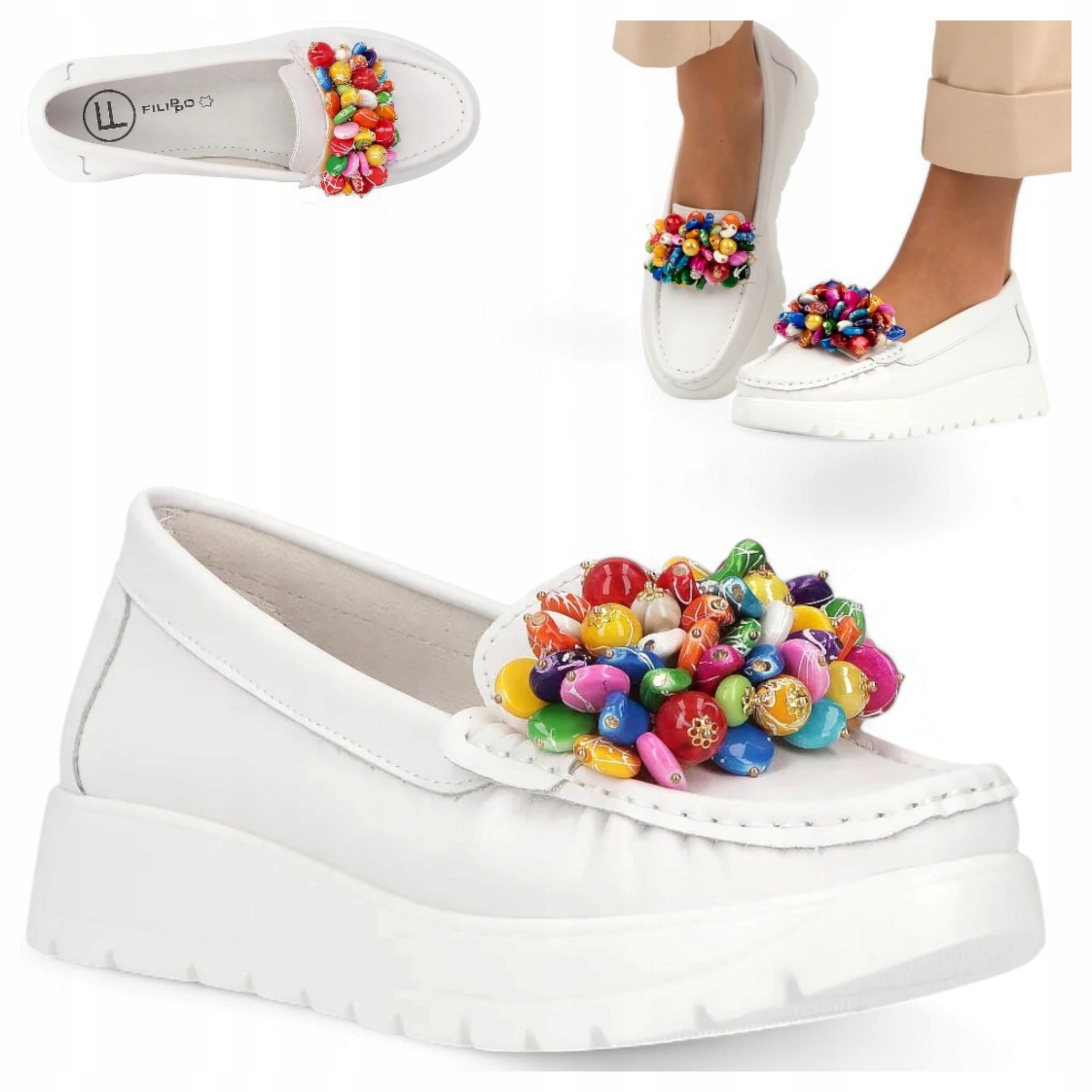 37 Filippo Dámské kožené polobotky na platformě Letní nazouvací obuv