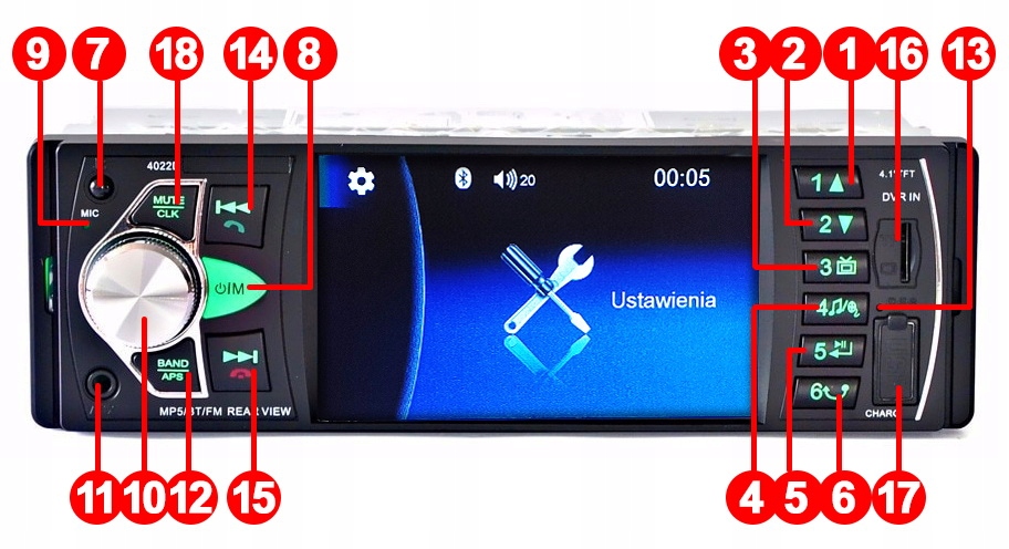 RADIO SAMOCHODOWE 1DIN EKRAN 4,1 USB BLUETOOTH SD Komunikacja Bluetooth