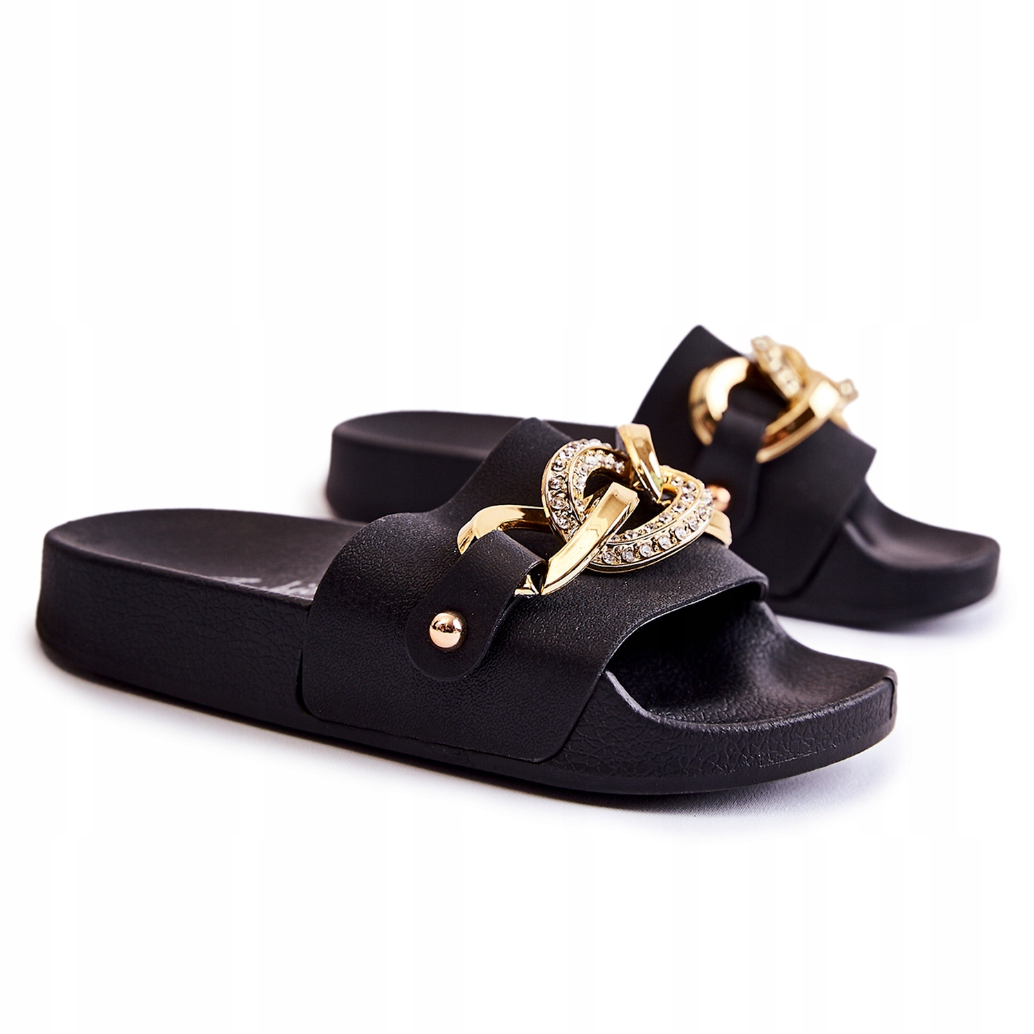 

Gumowe Klapki Dziecięce Z Łańcuchem Czarne 25