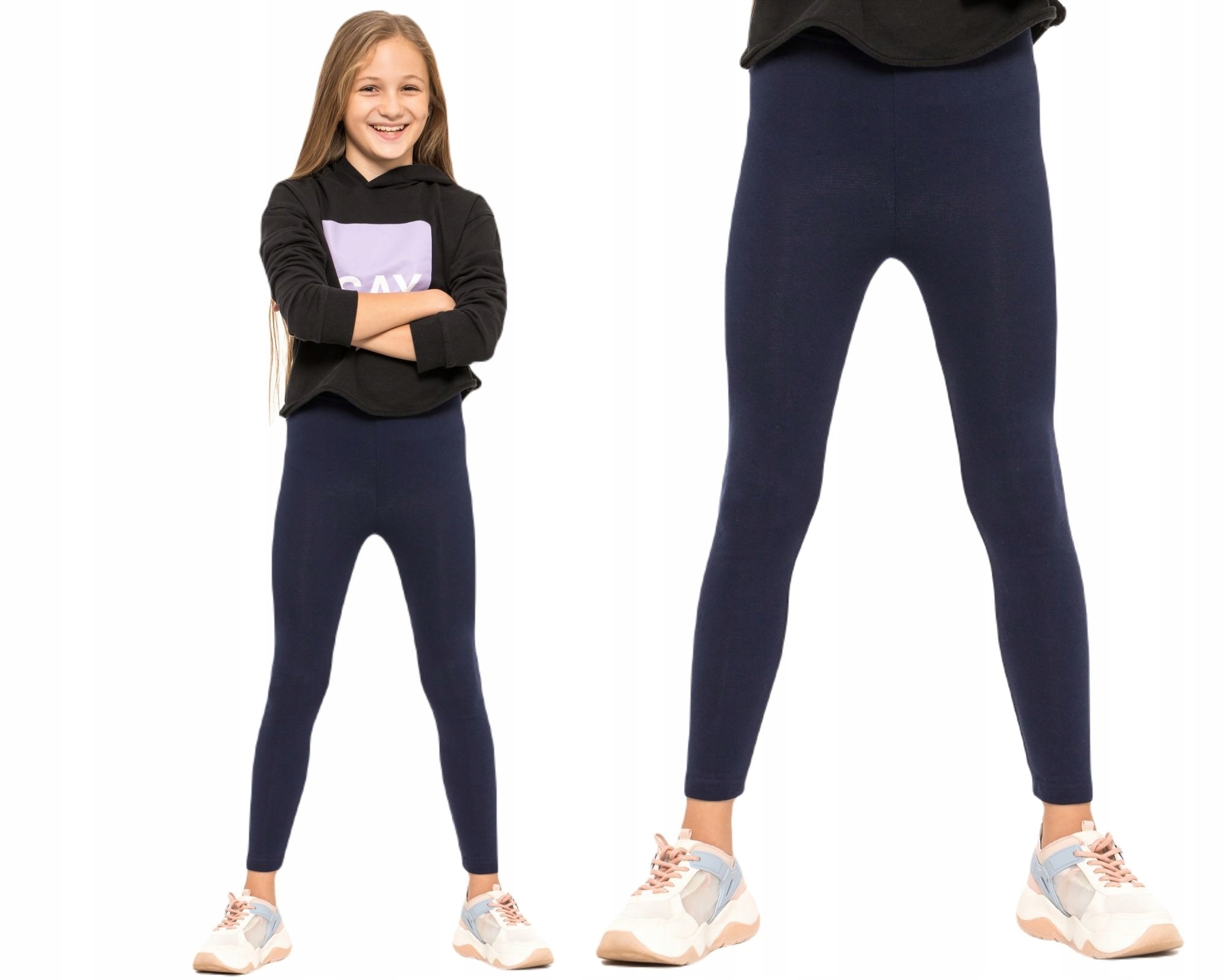 DZIEWCZĘCE LEGGINSY OCIEPLANE GETRY GRANATOWE 140