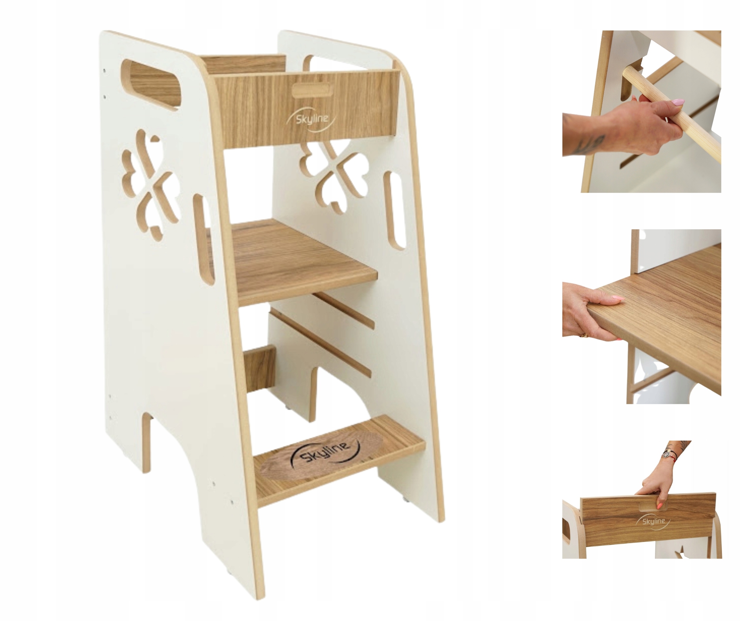 Kitchen helper biely/drevo Kuchynský pomocník pre dieťa 86 cm Regulácia