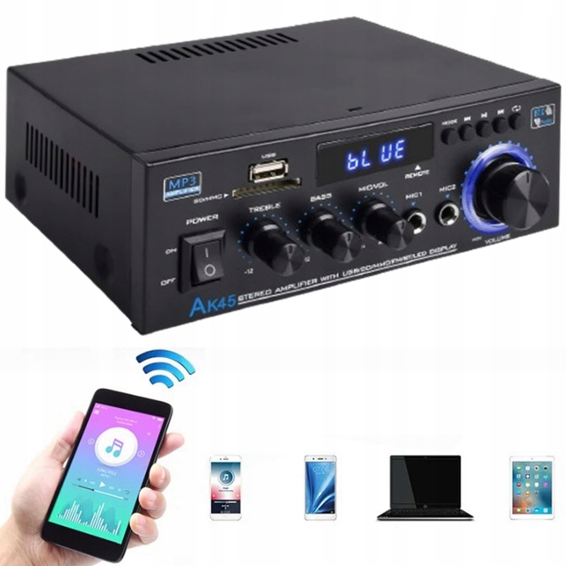 Hi-fi Stereo Zesilovač 40W+40W Bluetooth 5.0 Mini Audio Přehrávač AK45 Dálkové Ovládání