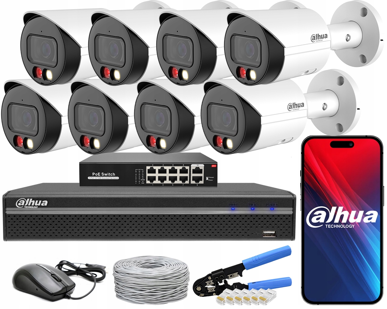 Venkovní Monitorování Dahua Wizsense 8 Kamer 4Mpx IPC-HFW2449S-S-IL 8x Poe