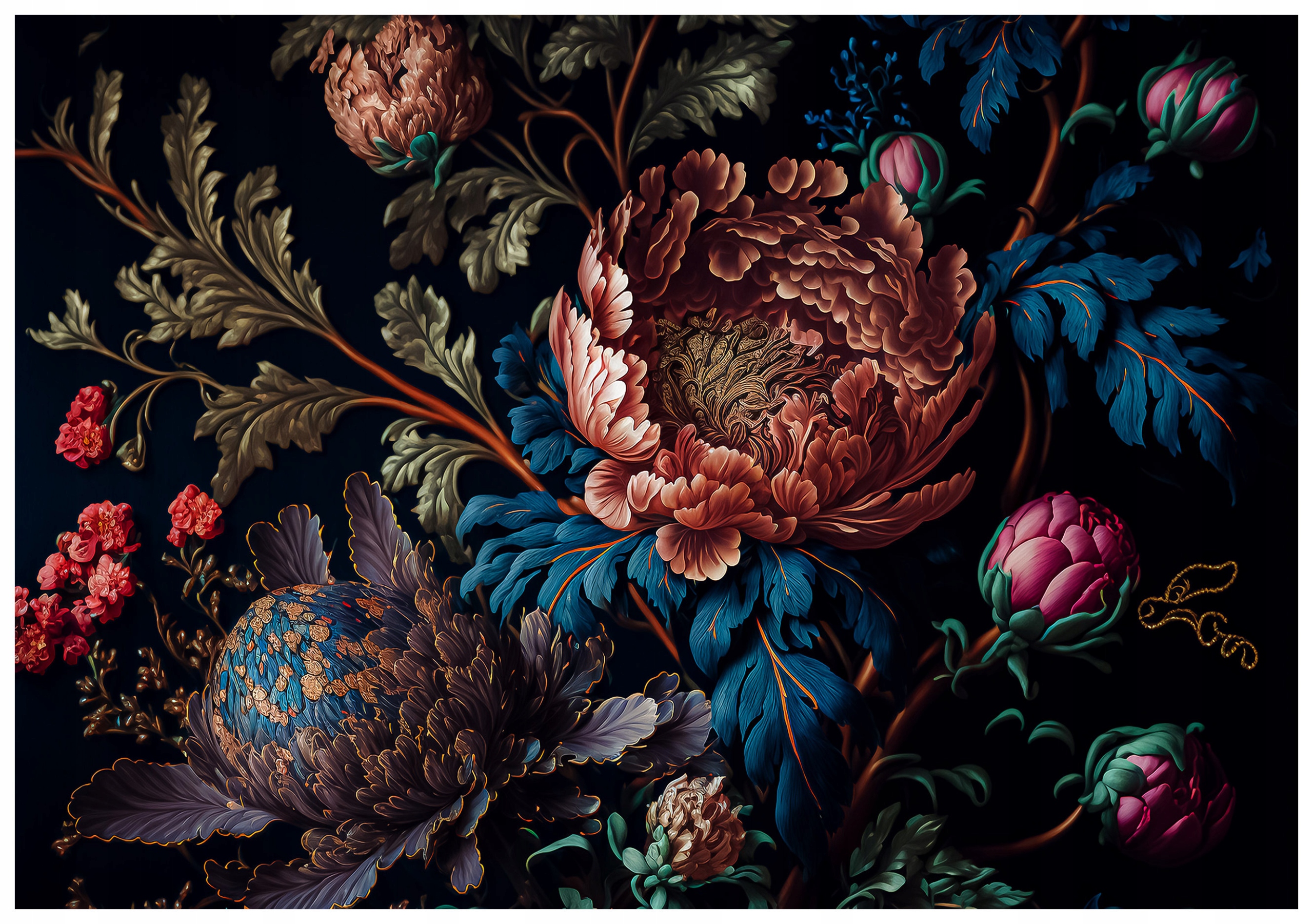 Fototapeta flizelina Tmavé Pivoňky a chryzantémy v zahradě 368x254 lepidlo