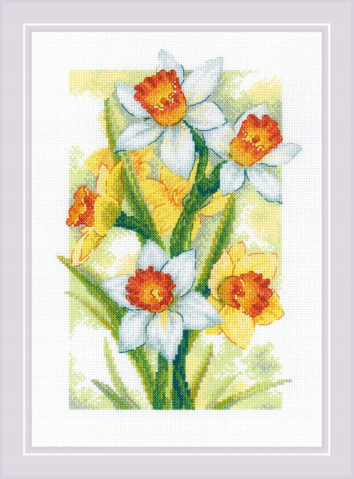 Riolis 2189 Jarní lesk, narcisy, květinová křížková výšivka 21x30 cm
