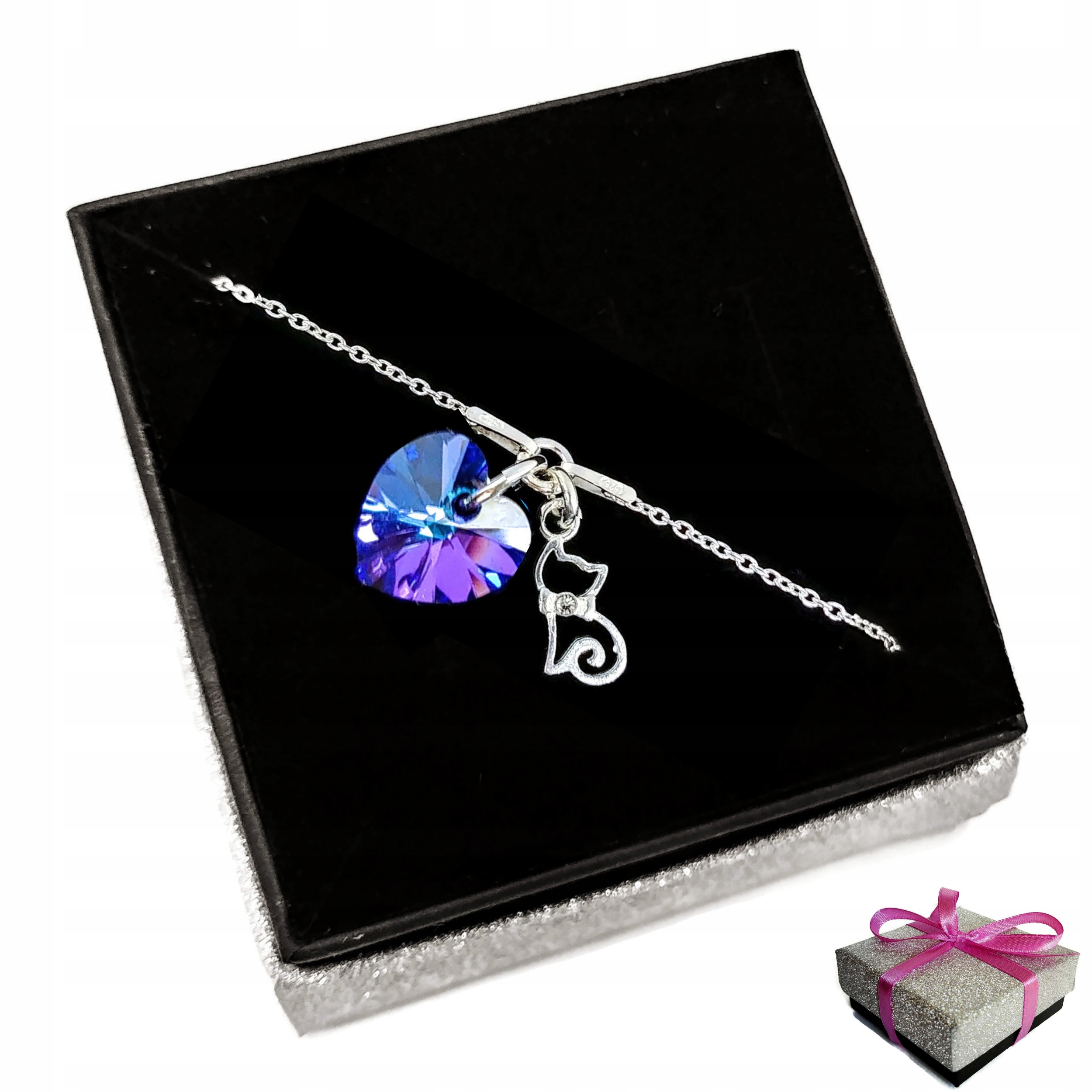 

Bransoletka Kot z Kotem Serce Swarovski Srebro 925