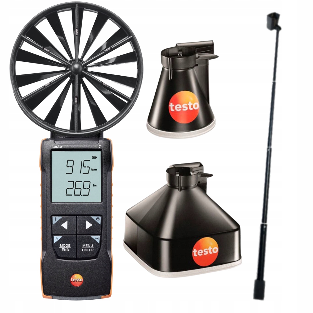 Testo 417 – větrný anemometr s měřícími rukávy a teleskopem