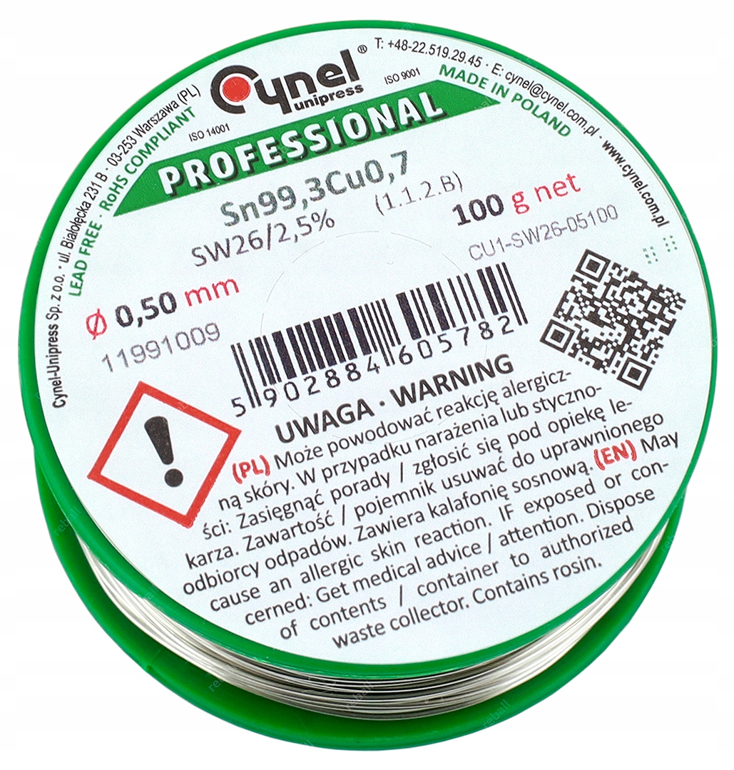 

Cynel Hq Cyna Bezołowiowa Sn99,3Cu0,7 100g 0.5mm