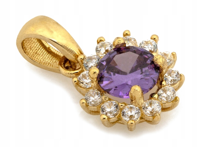 Zlatý přívěsek 585 kulatý s fialovým kamenem jako dárek k řetízku