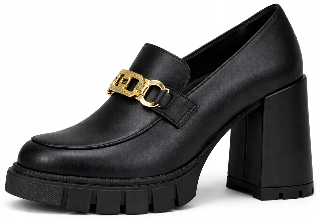 Mokasyny Czarne Skórzane Damskie Półbuty 38