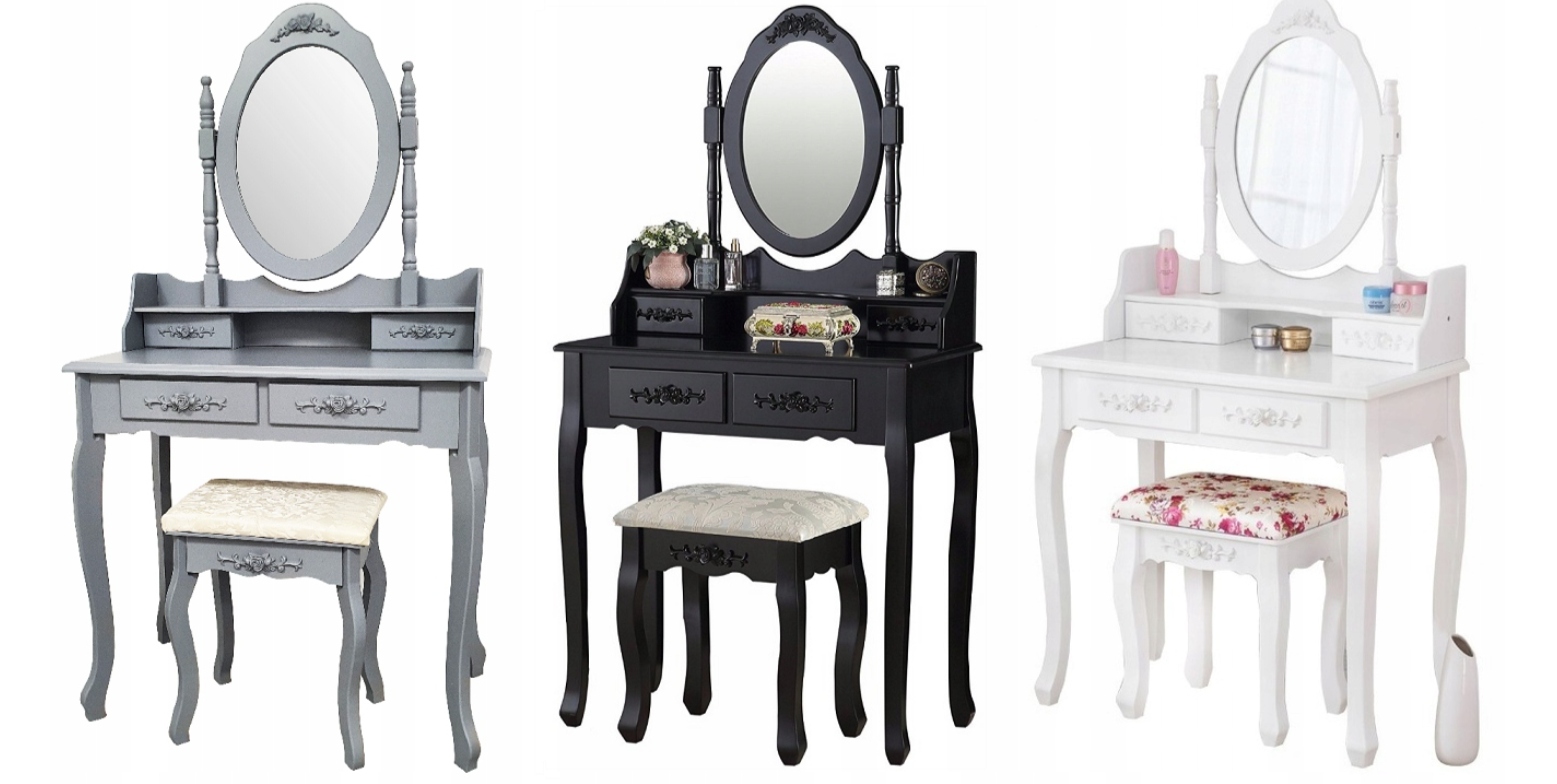 TOALETKA KOSMETYCZNA Z LUSTREM TABORETEM RÓŻNE KOLORY TOALETKA SYPIALNIANA Głębokość mebla 40 cm