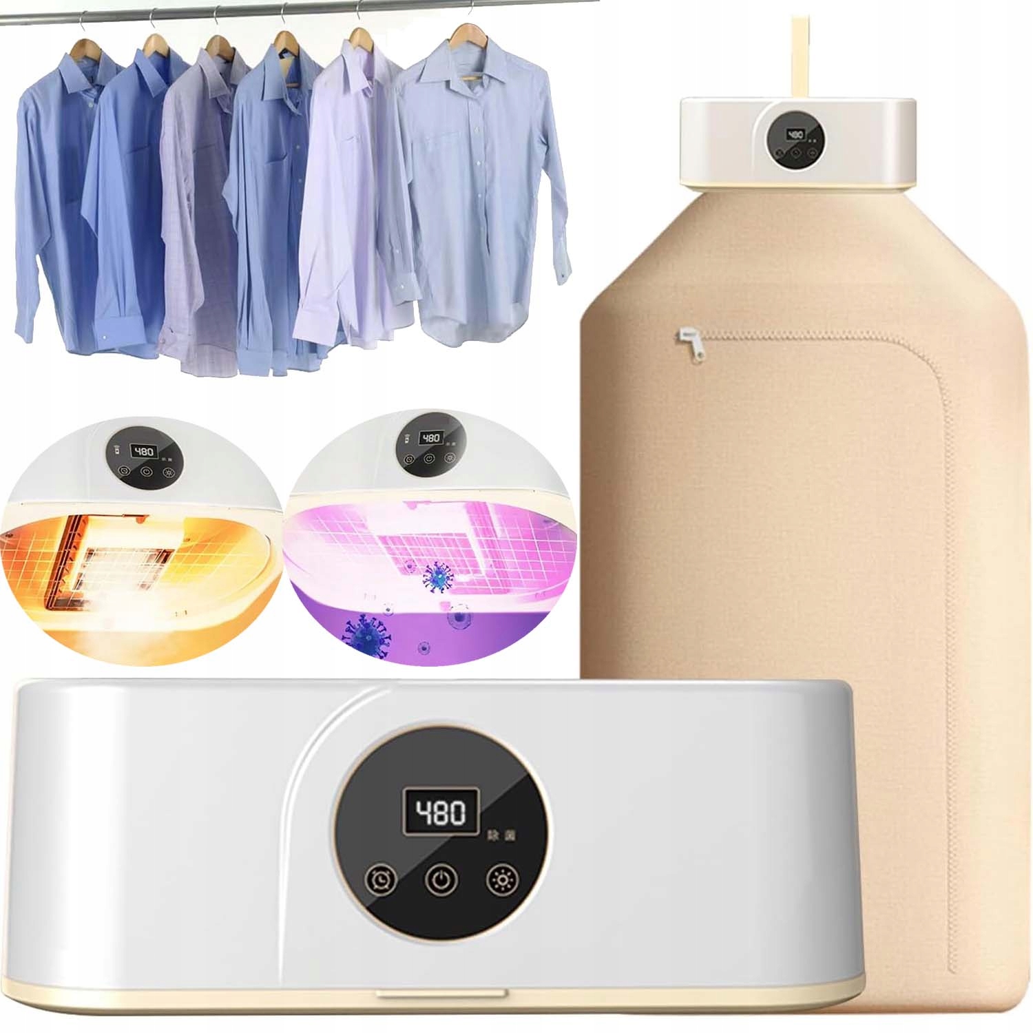 Levně Sušák Na Prádlo 600W Skládací Elektrická Cestovní 2 Režimy S Časovačem