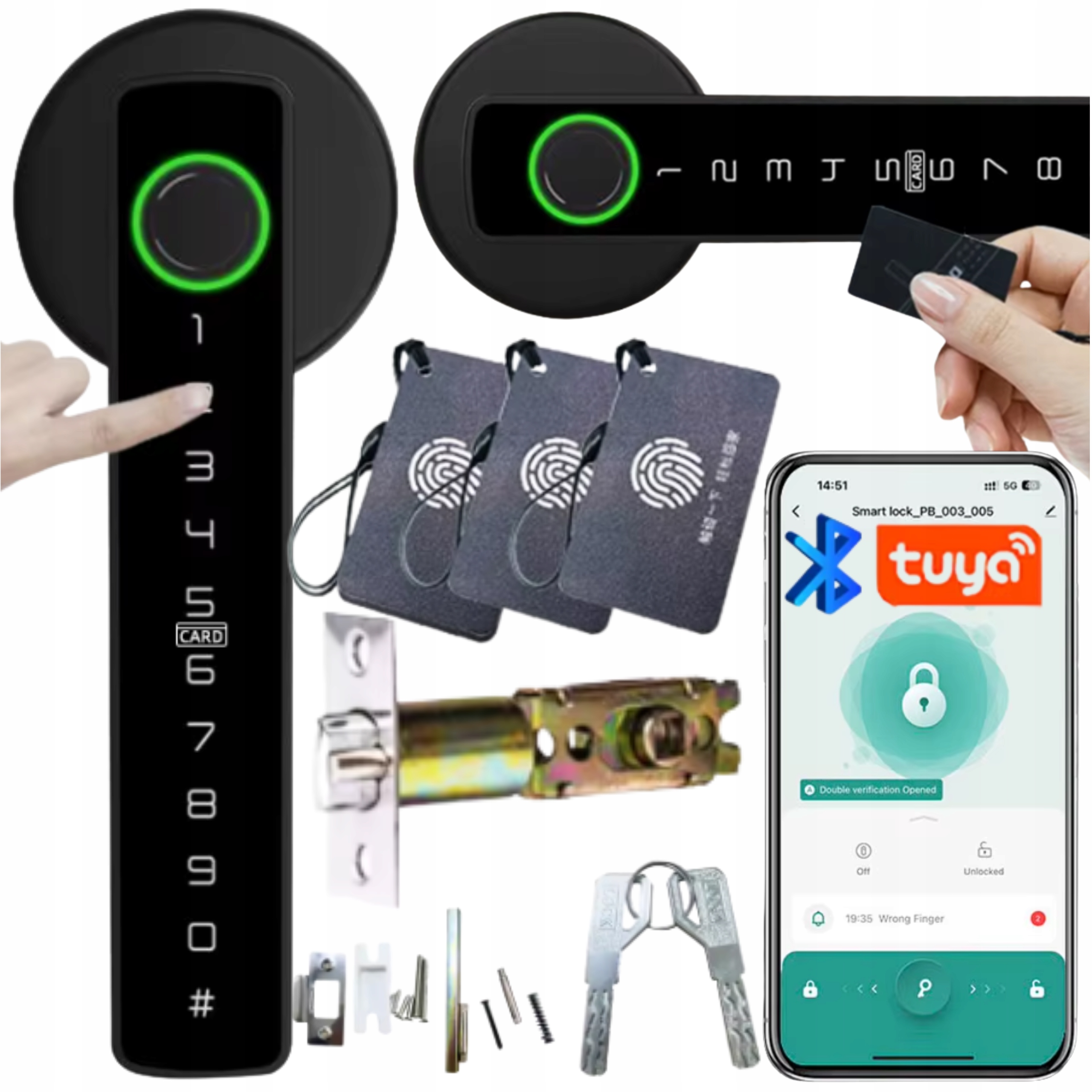 Inteligentní zámek dveří Vložka Klika na otisk prstu Kód Aplikace