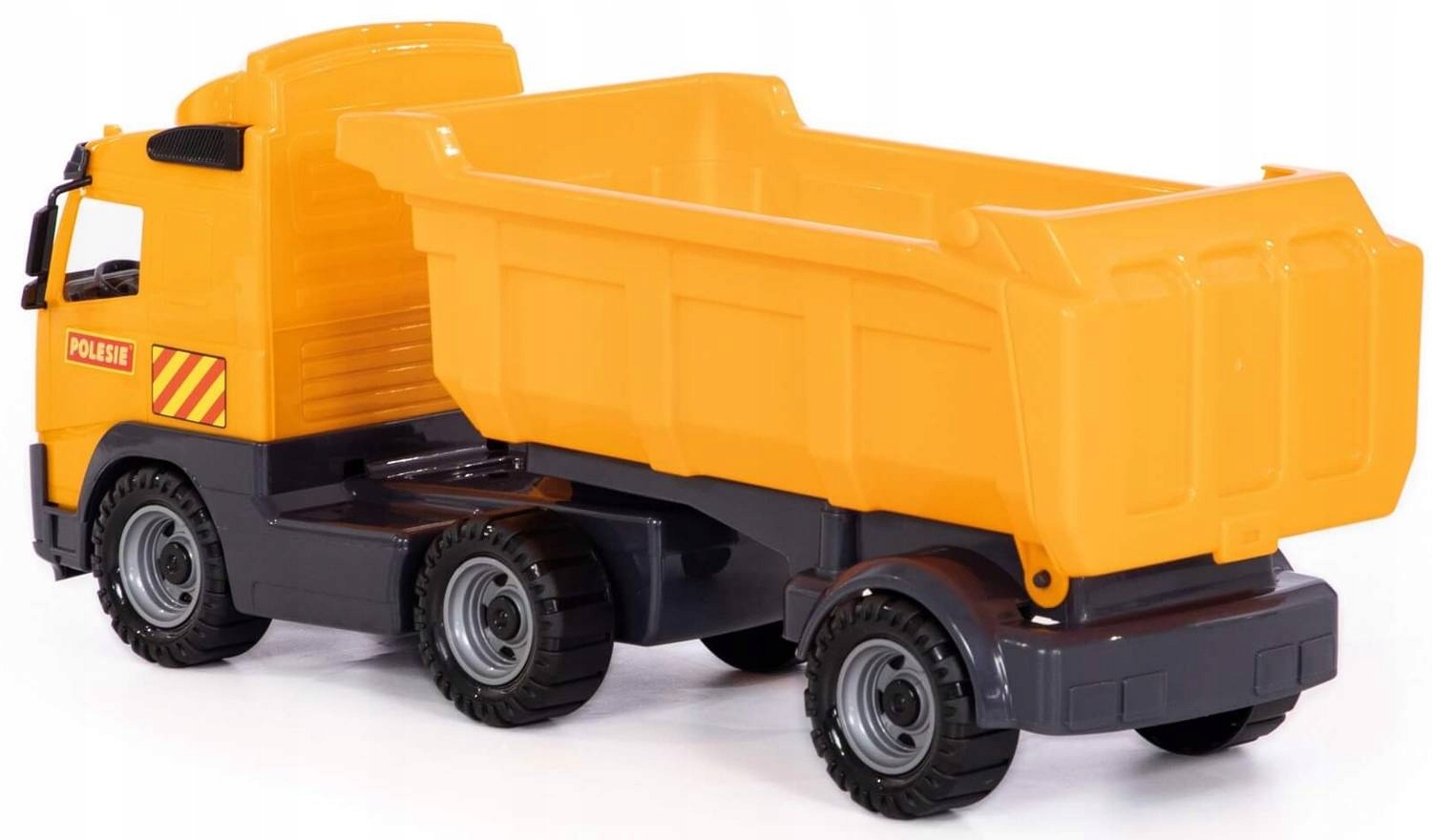 VOLVO CIĘŻARÓWKA WYWROTKA Z PRZYCZEPĄ SAMOCHÓD Kolor dominujący odcienie pomarańczowego