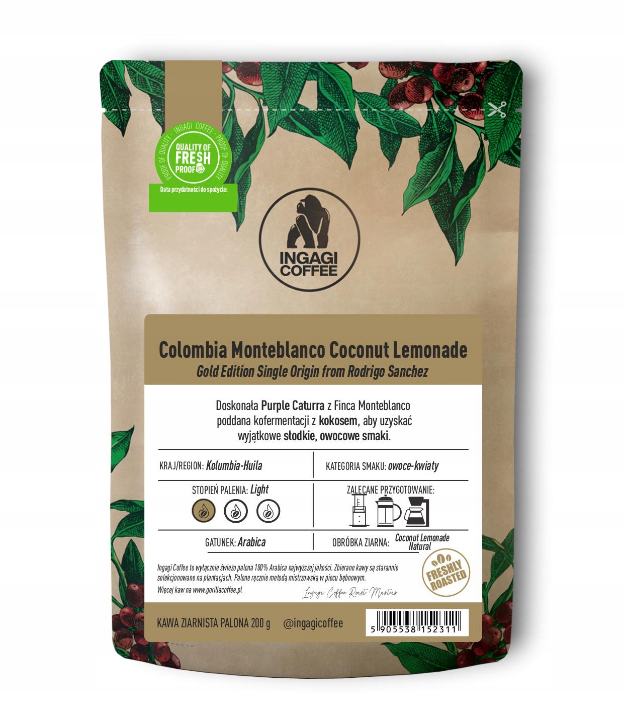 Levně Káva zrnková Kolumbie Monteblanco Coconut Lemonade 200 g