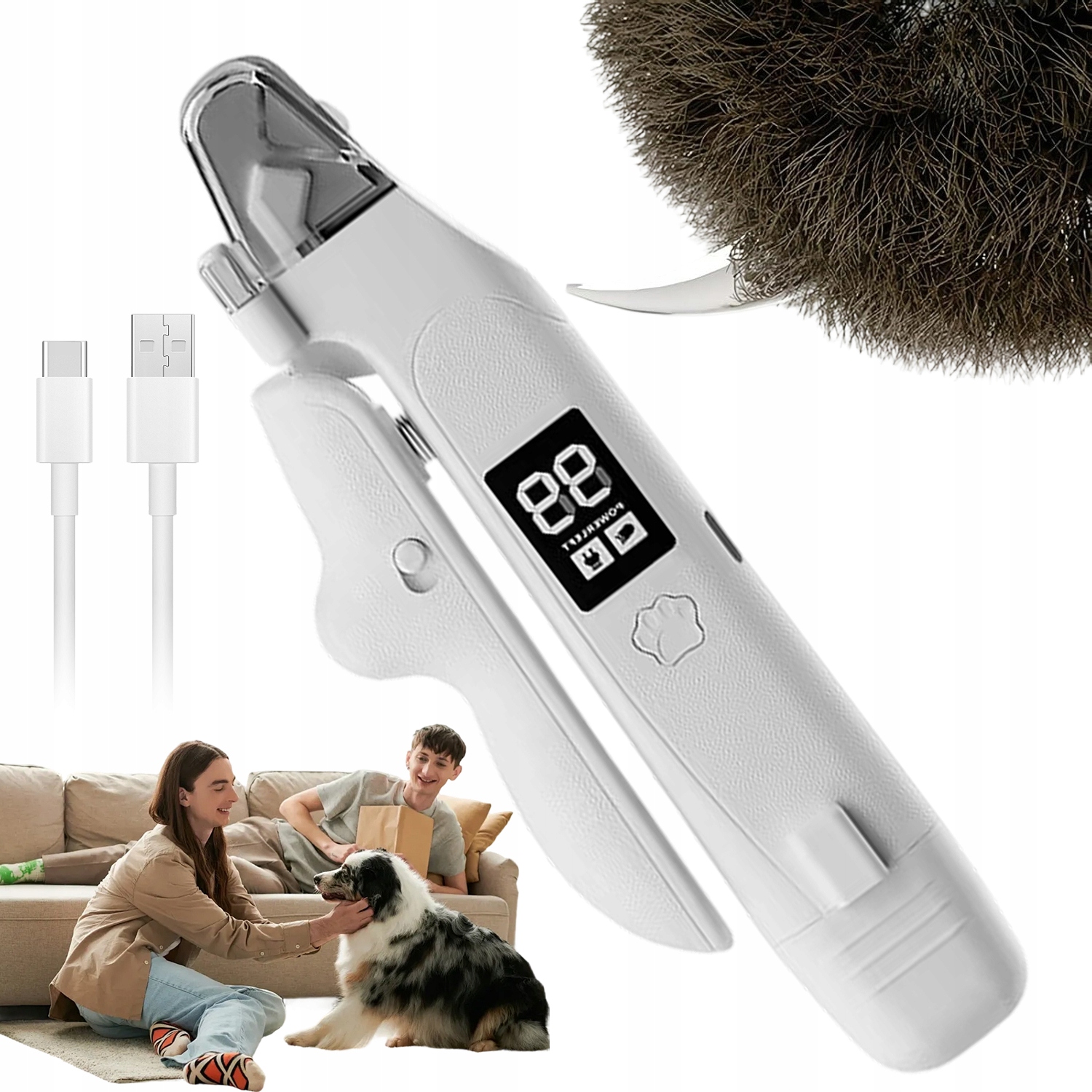 Levně 2V1 Elektrický Pilník Na Drápky Pro Zvířata S Led Bílým Nabíjecím 200 Mah