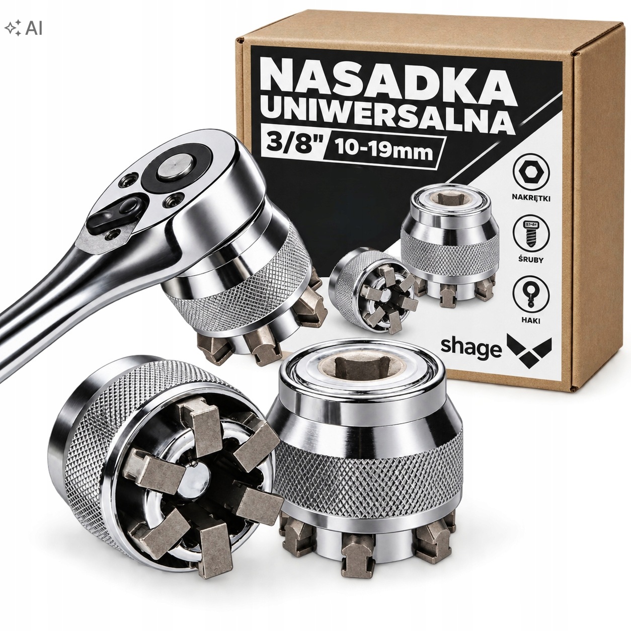 Nasadka Uniwersalna 3/8" Dopasowująca się do uszkodzonych łbów śrub 10-19mm