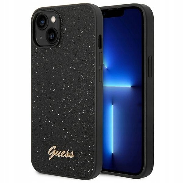 Guess Glitter Flakes Metal Logo Case Etui iPhone 14 Plus (czarny)