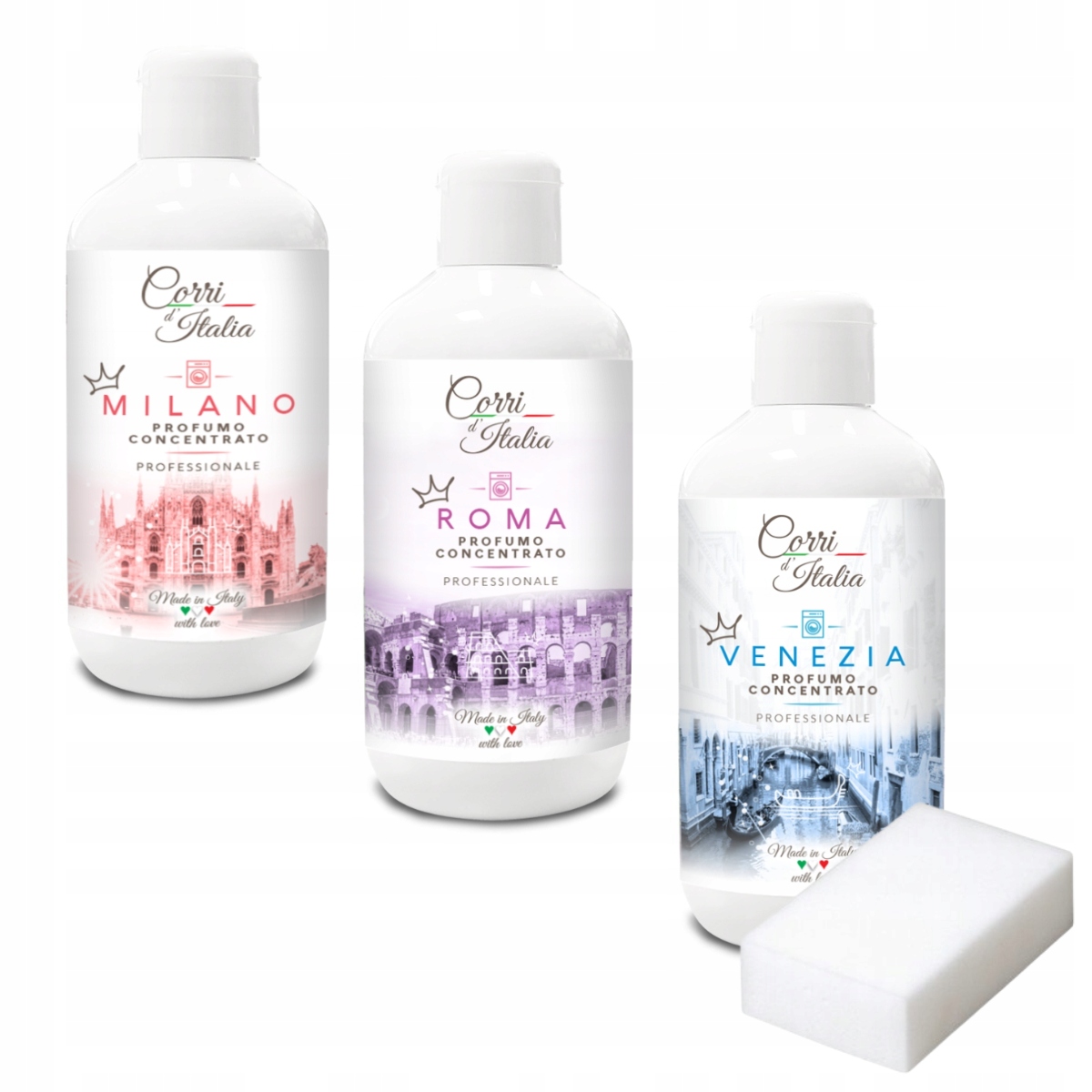 Levně Corri d 'Italia parfém do prádla 3 x 250 ml Milano, Roma, Venezia houbička