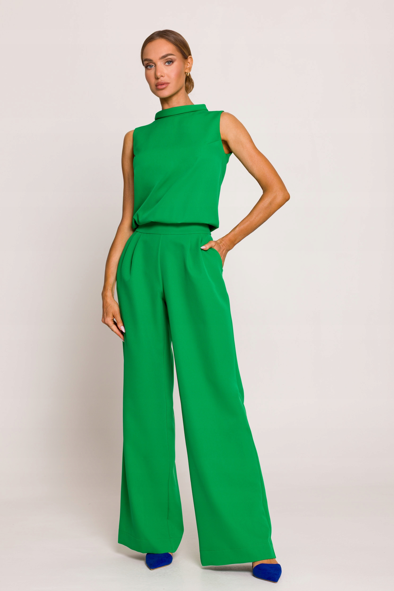 DAMSKI KOMBINEZON KOBIECY ELEGANCKI BEZ RĘKAWÓW ZIELONY 40 L Rozmiar L