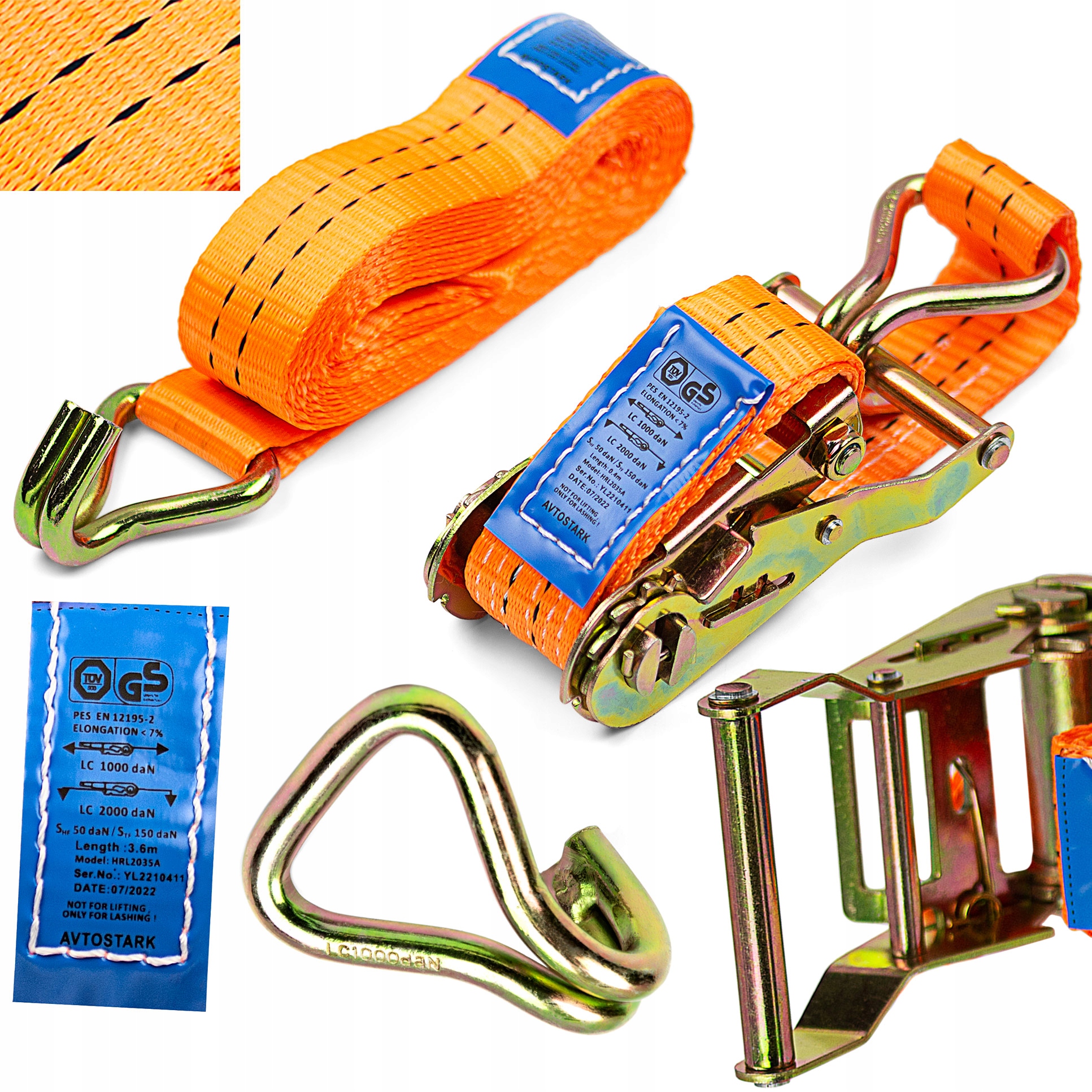 Pas transportowy 4m 35mm 2T pasy transportowe Tuv Gs z napinaczem