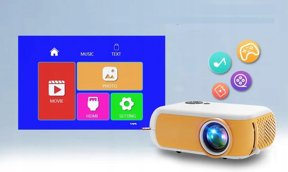 PRZENOŚNY RZUTNIK MINI PROJEKTOR LED FULL HD USB EKRAN DO 100" Wbudowane głośniki tak