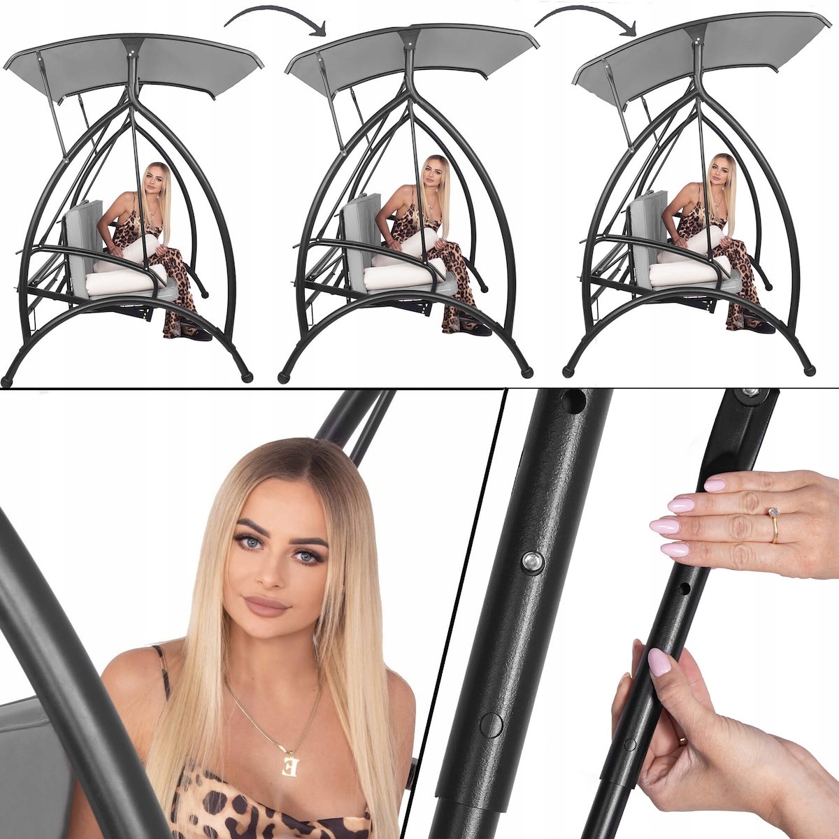 HUŚTAWKA OGRODOWA BUJANA ŁAWKA 3 OSOBOWA ROZKŁADANA 2w1 + DASZEK MATERAC Producent Springos