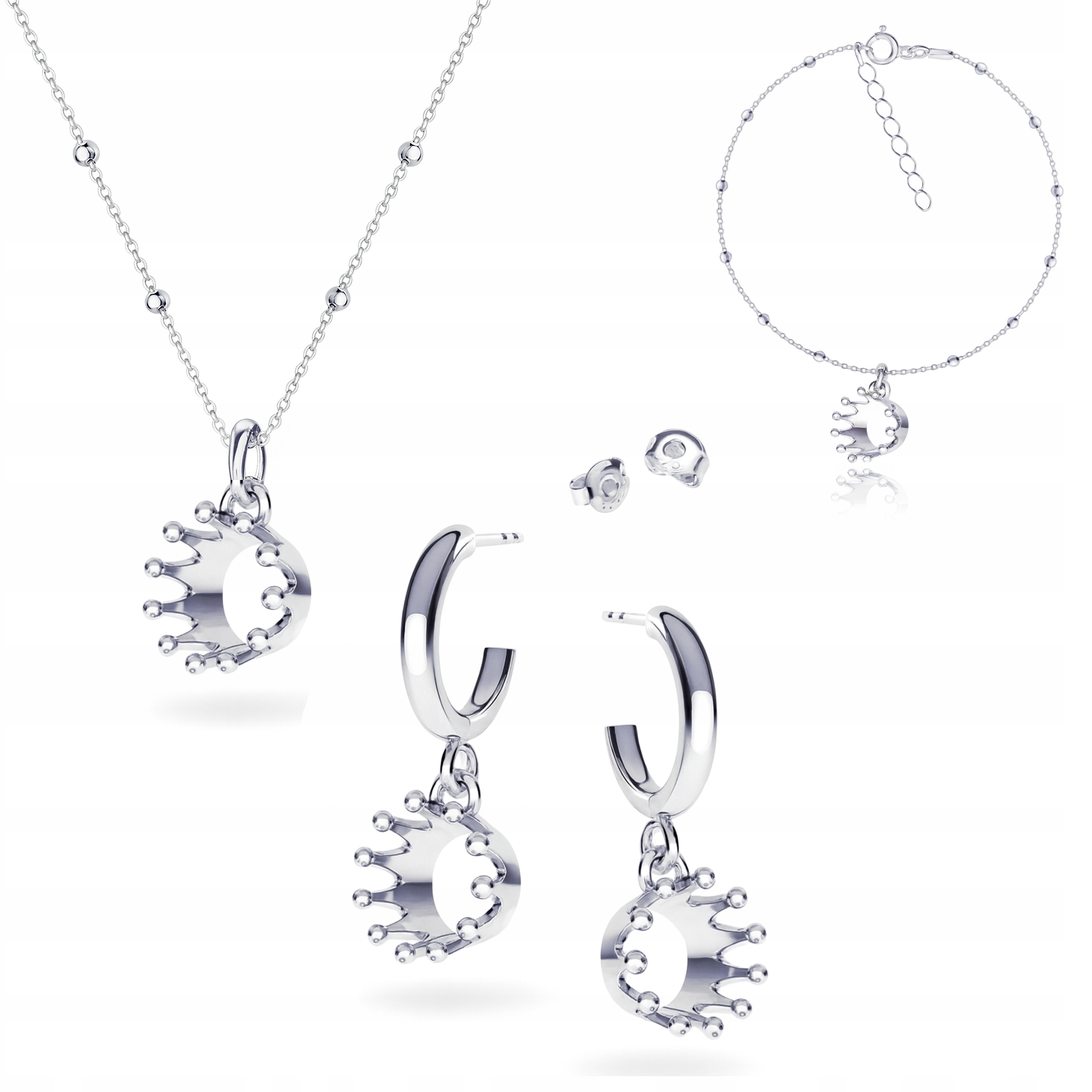 Krásná Koruna 3D Stříbrný kuličkový komplet šperků stříbro 925