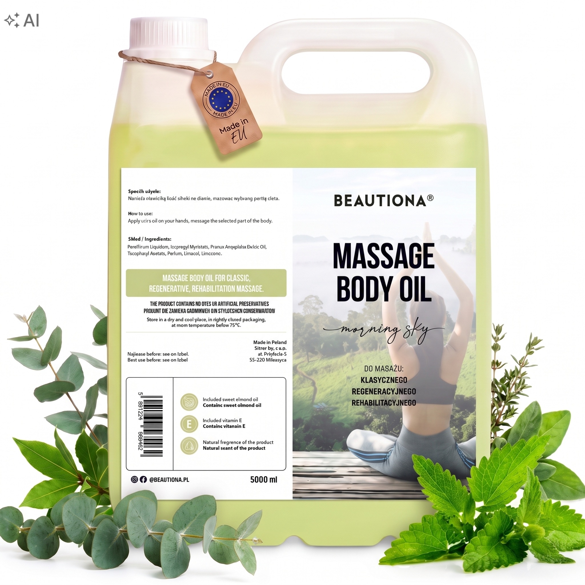Olejový Olej Na Masáž Těla Obličeje Morning Sky, Hydratační A Relaxační, 5 L