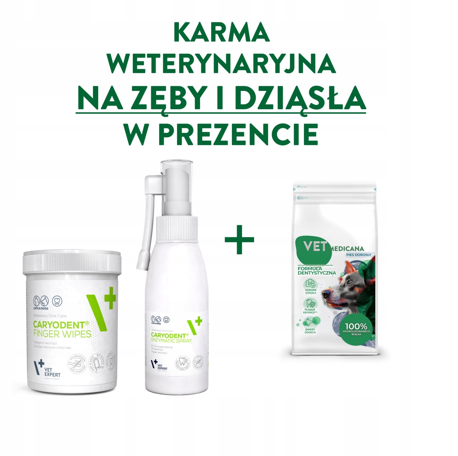 Vet Expert Caryodent zestaw do zębów Finger Wipes i Enzymatic Spray