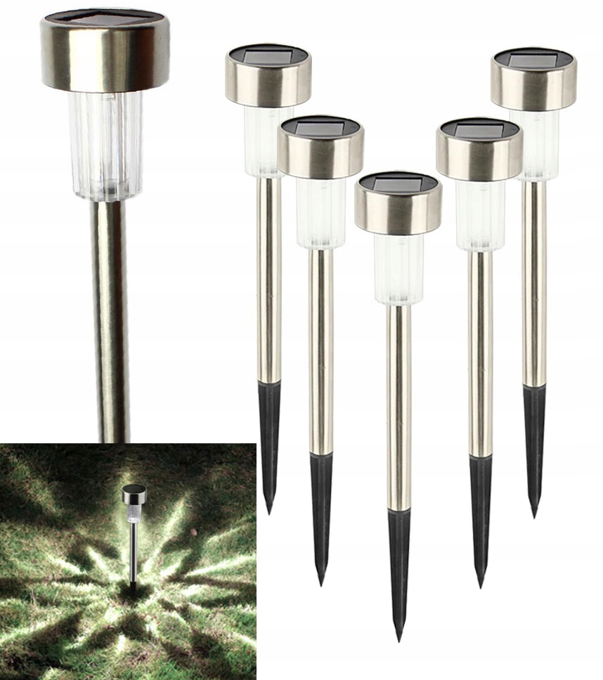 

Lampka ogrodowa Solarna inox wbijana Led Zimna x6