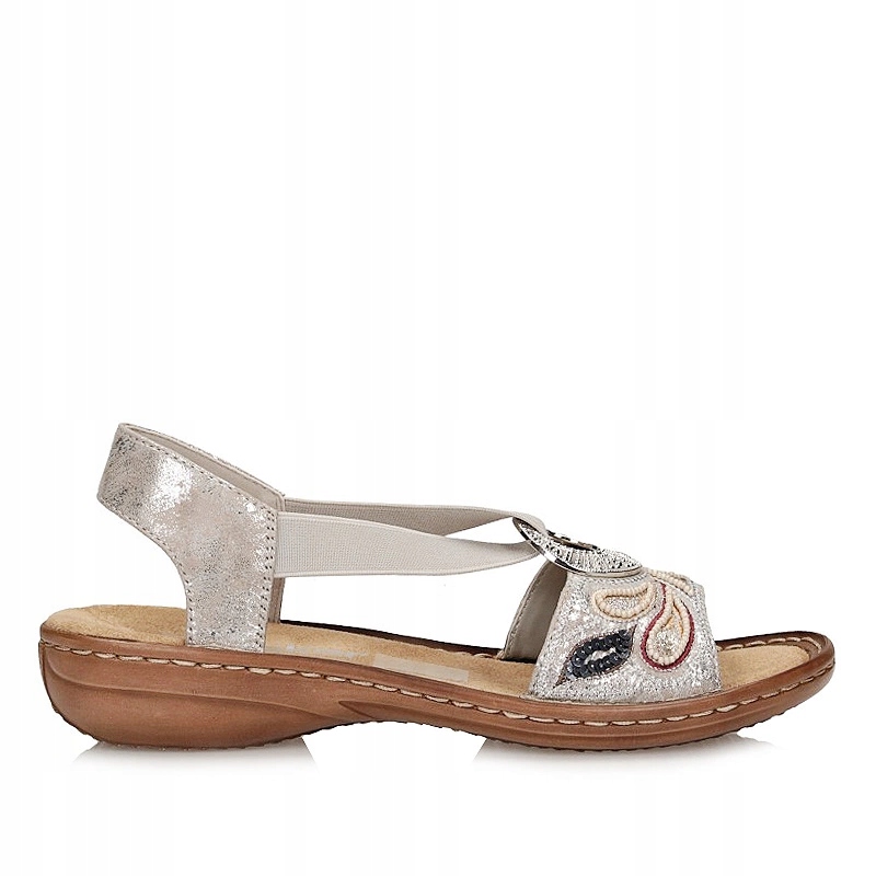 Pohodlné stříbrné dámské sandály Rieker 608B4-90