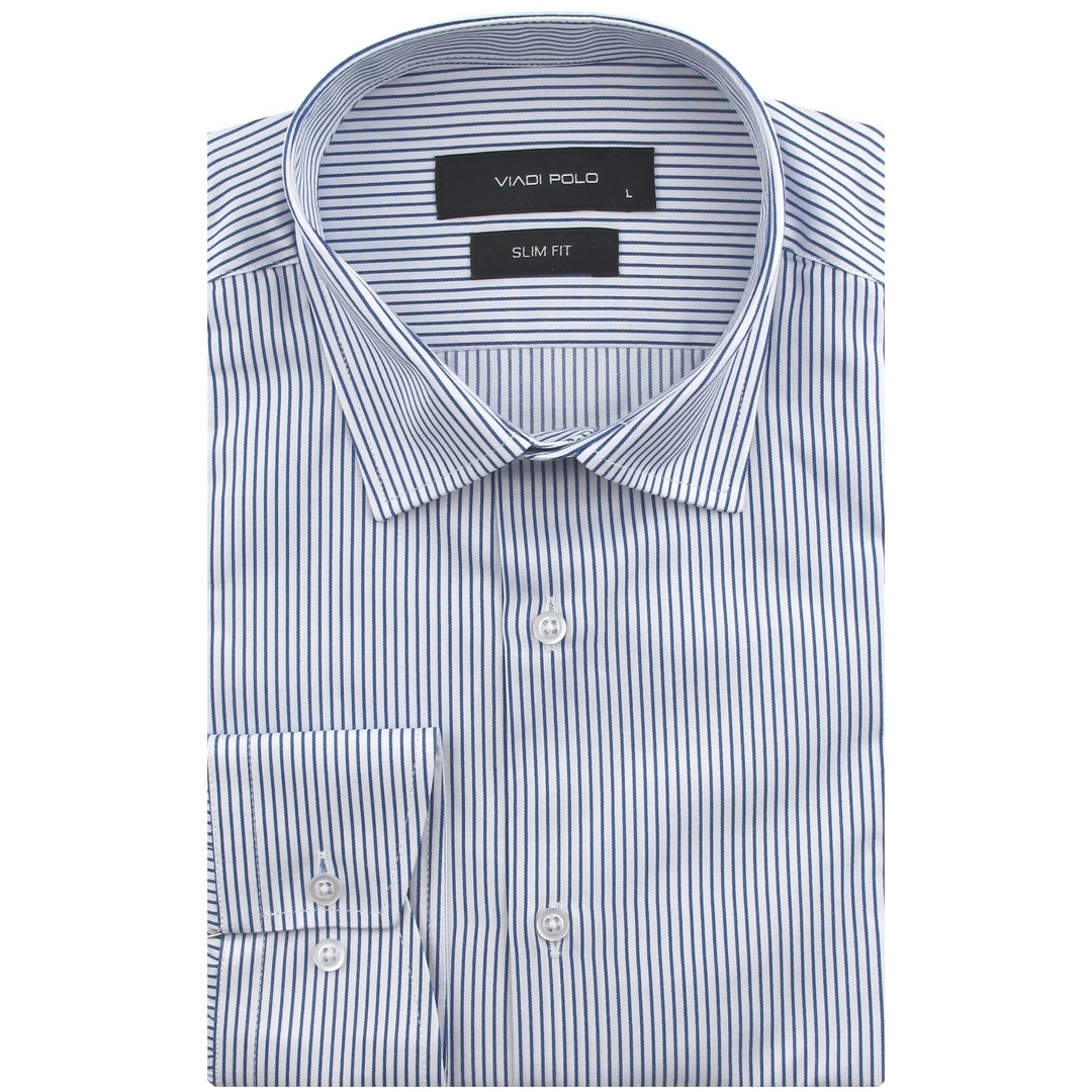 Koszula Męska Biała w Paski Slim Fit Viadi Polo L188