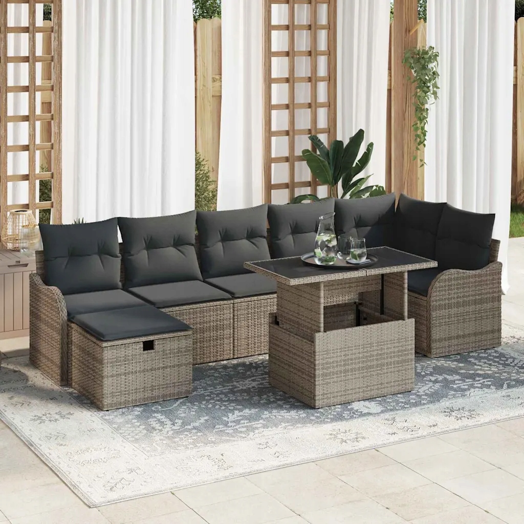 vidaXL Sada zahradních pohovek s polštářem 8 pcs Šedá Poly ratan