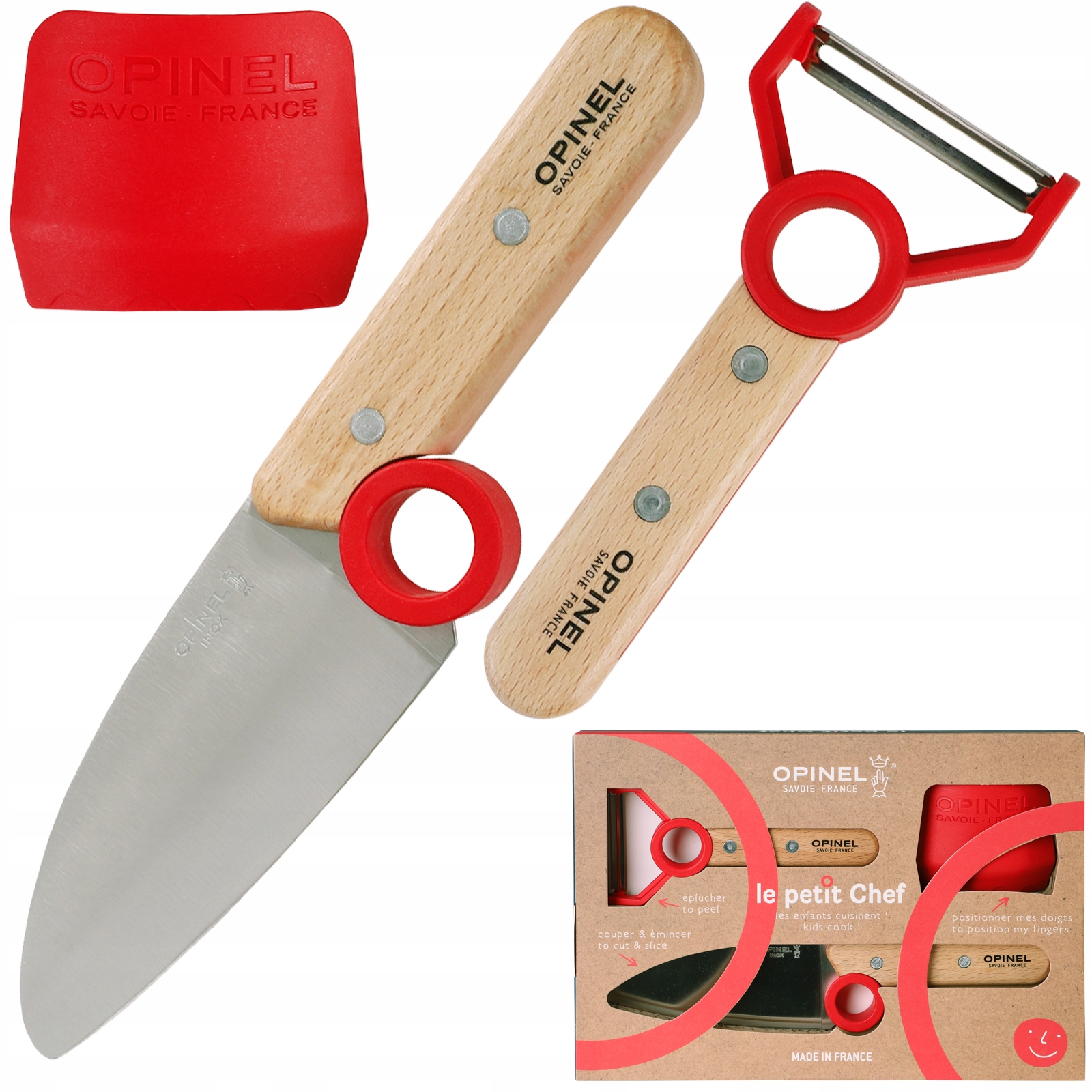 Nůž Opinel škrabka na ochranu prstů Le Petit Chef kuchyňský set pro děti