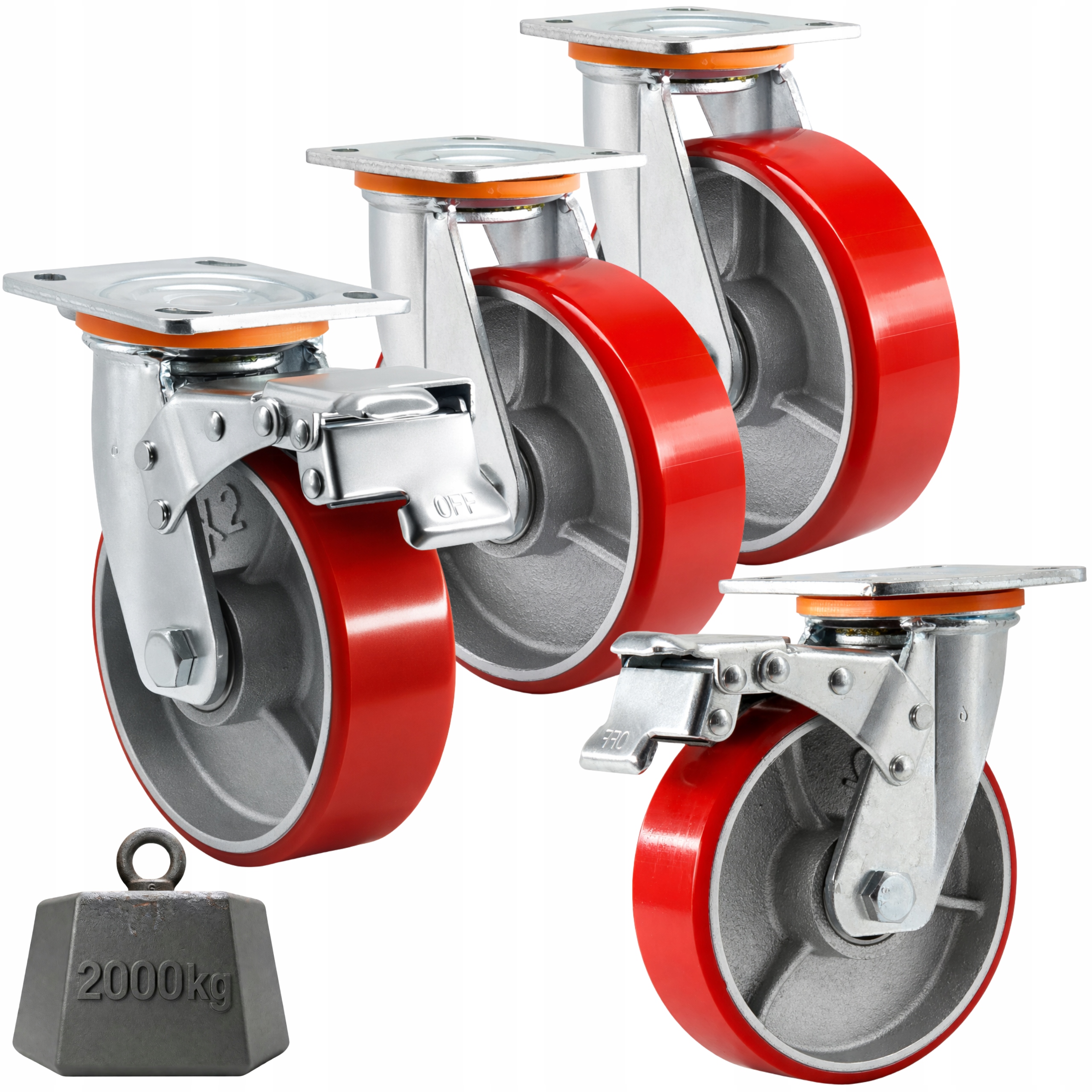 Kolečka 150 mm Otočná s Brzdou Set 4ks litinová polyuretan do 2000 kg