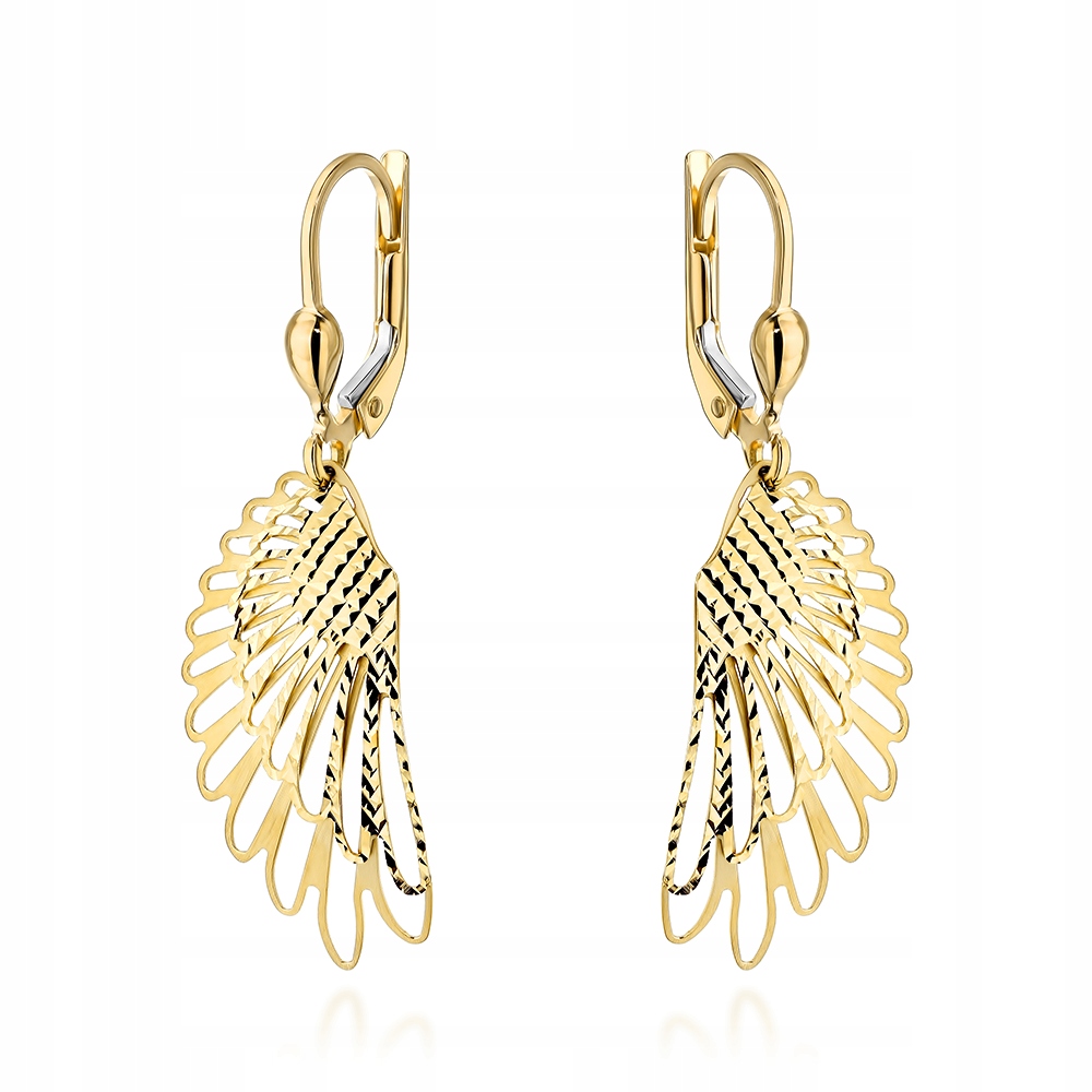 Zlaté náušnice 585 Ažurové závěsné křídla 2.76 g Diamantové křídlo