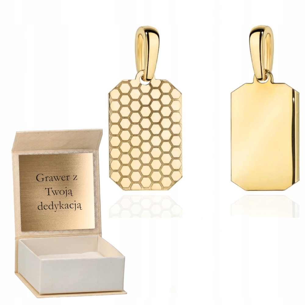 Zlatý přívěsek Obdélníková plechová oboustranná velká zlato ryzost 585 Gravírování