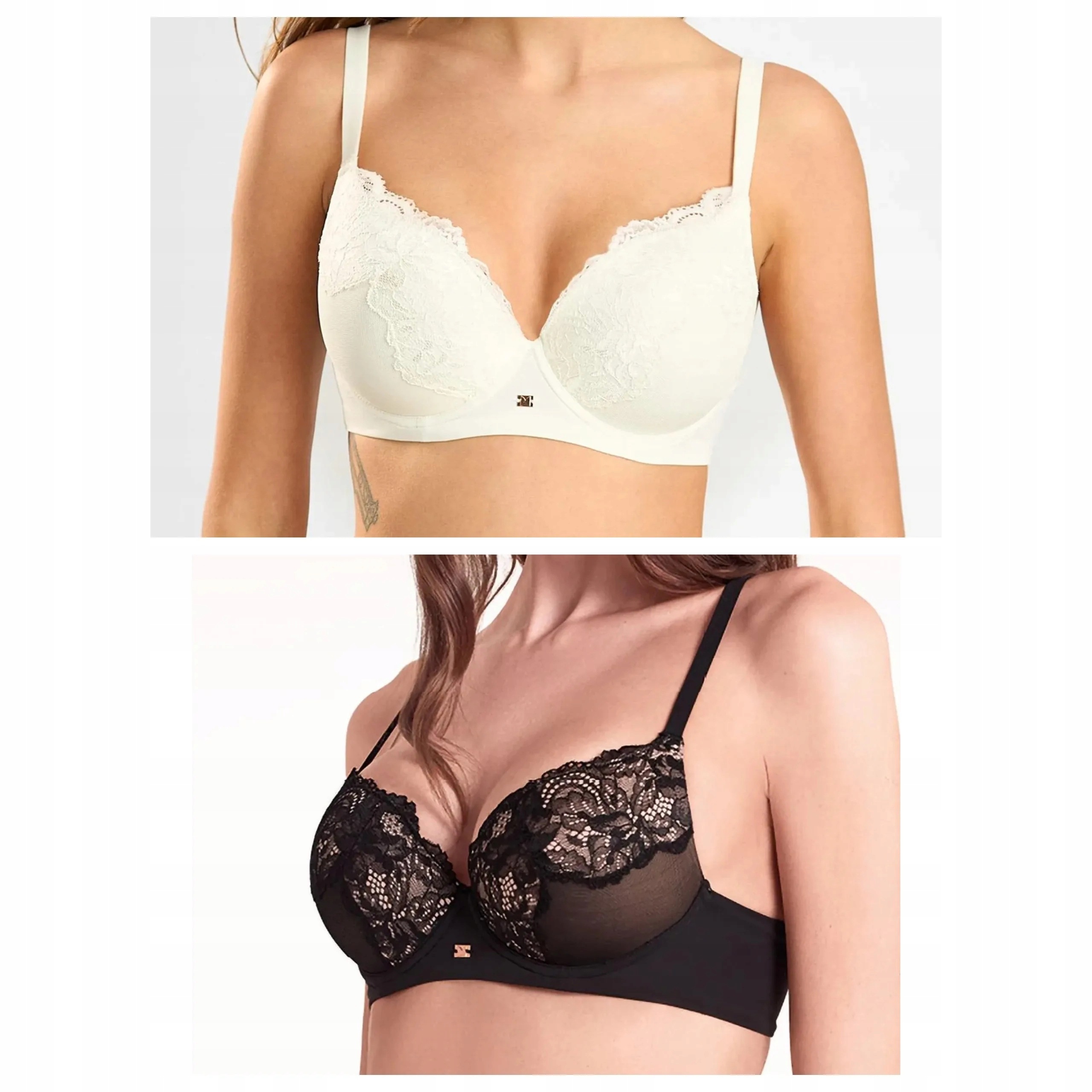 2 ks Podprsenka Lormar Saten 1900 plunge push-up ecru černá 70B