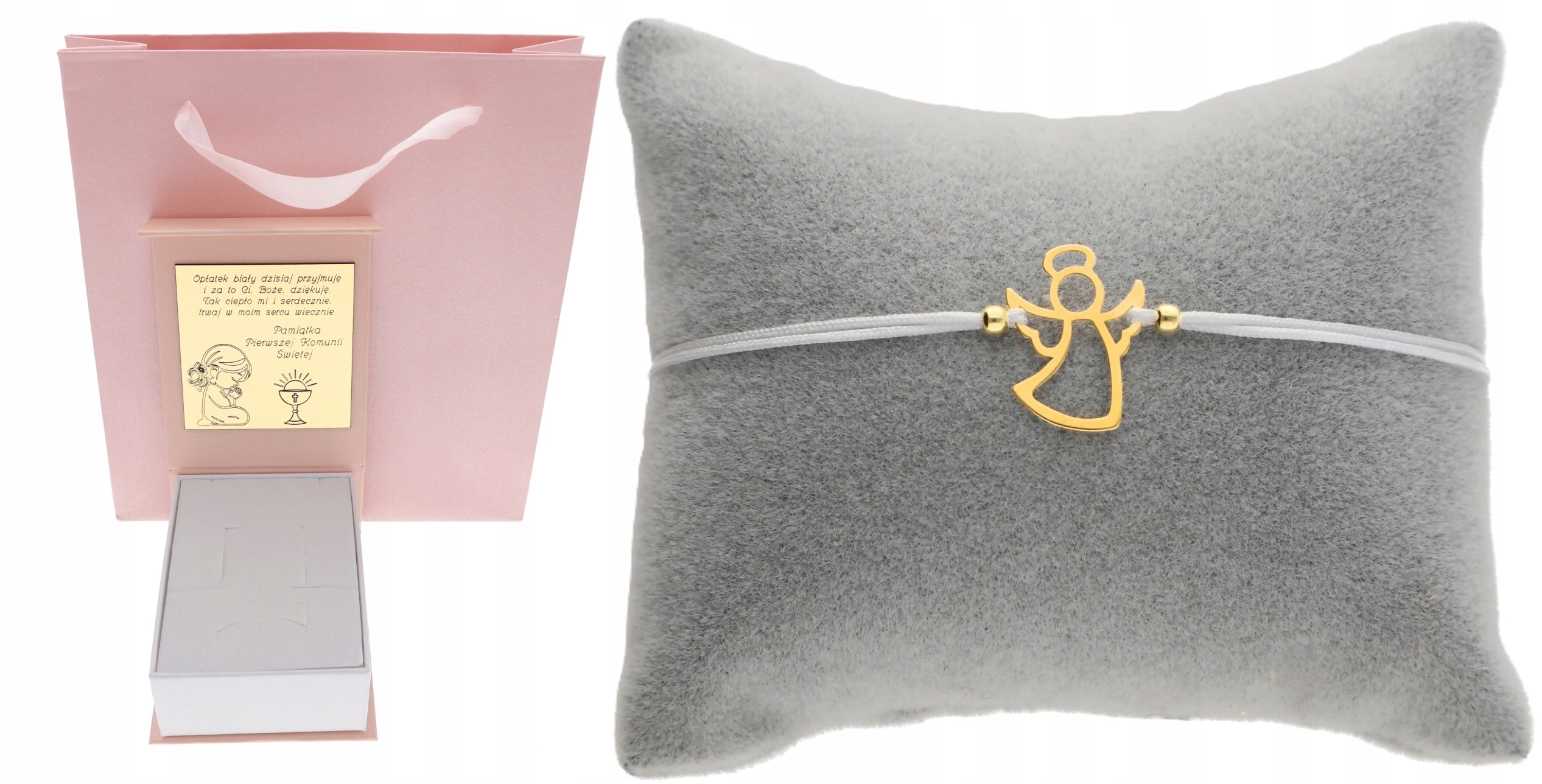 Zlatý provázkový náramek Anděl s andělem svaté přijímání Gravírování 925