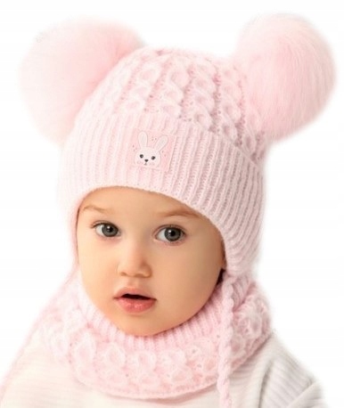 

Czapka Wiązana i Komin Komplet Zimowy 46-50cm 1-3L