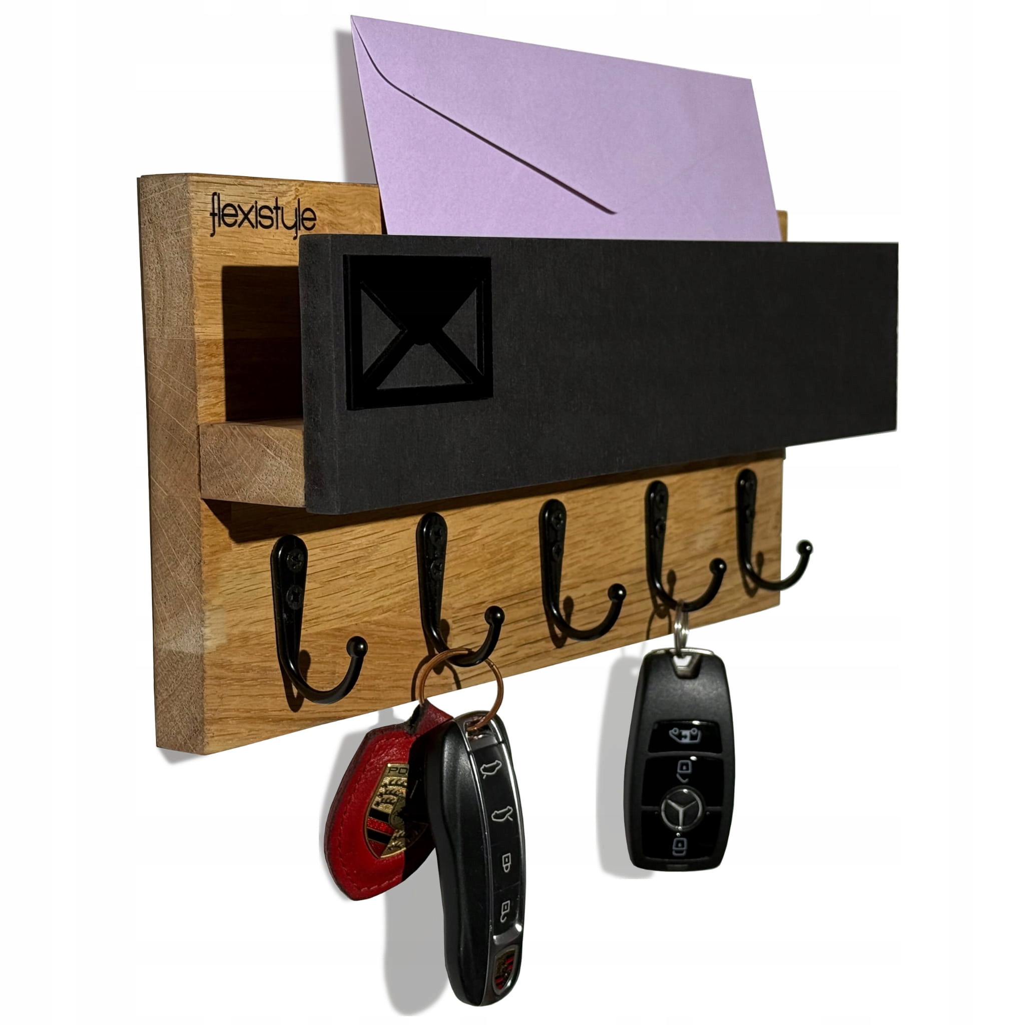 Drewniany wieszak na klucze z półką czarny organizer na klucze 30cm