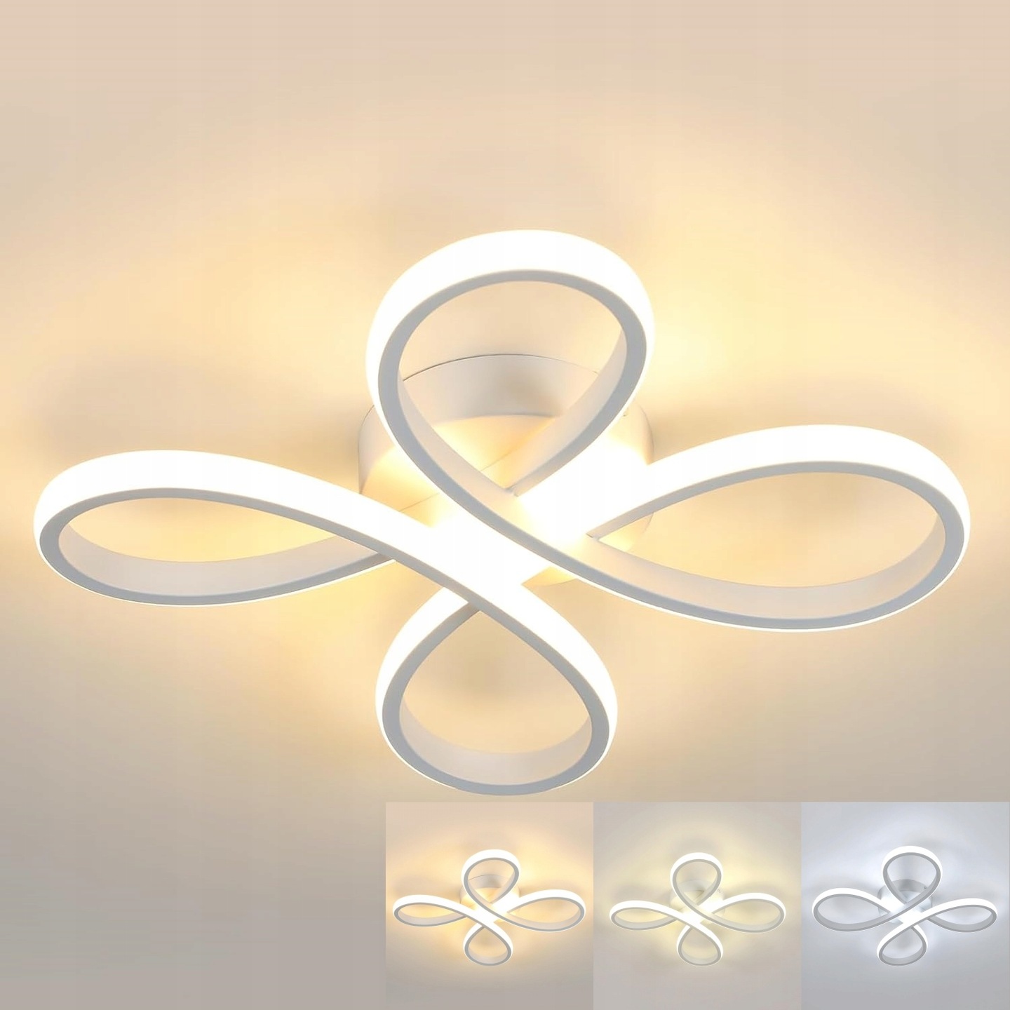 Lampa Wisząca Sufitowa Biała Nowoczesna Led Żyrandol 30W 3000K 4500K 6500K