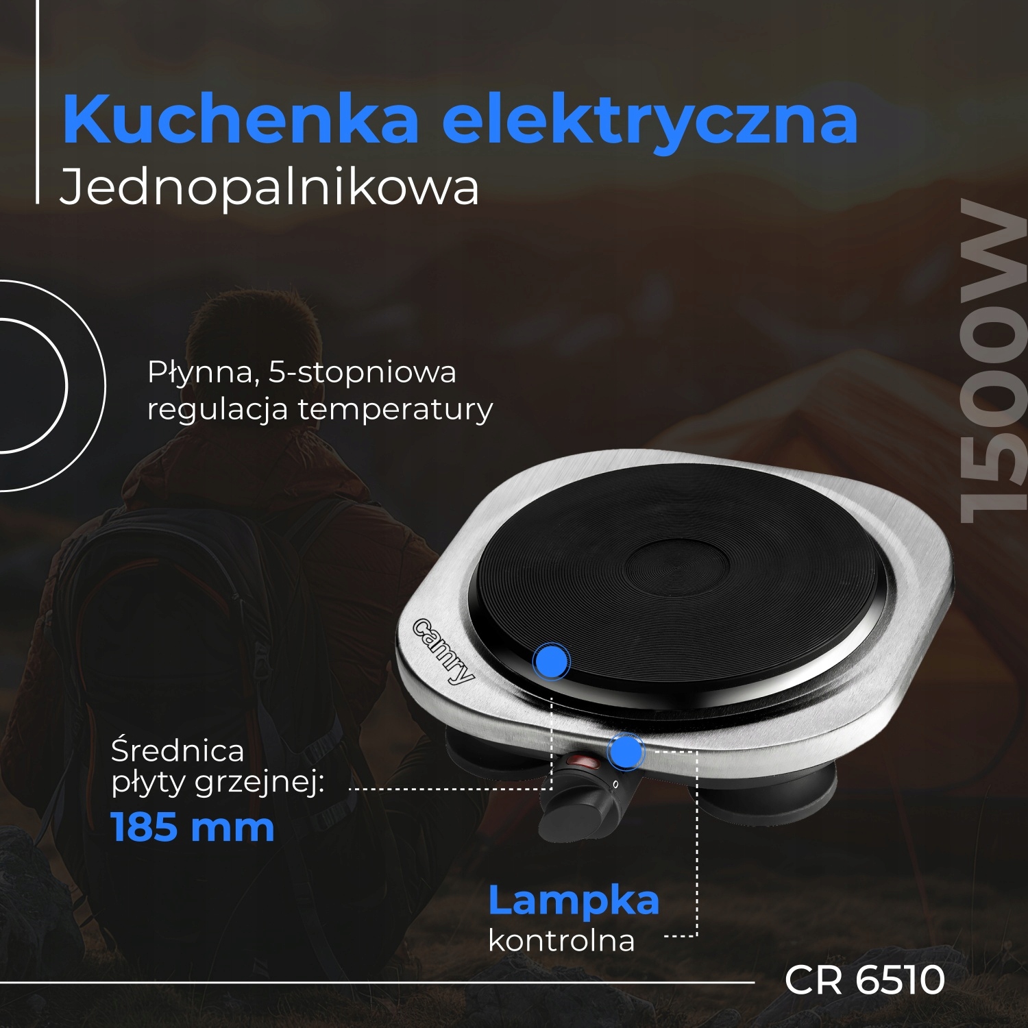 CR 6510 Kuchenka Elektryczna Jednopalnikowa 1500W Płynna Regulacja