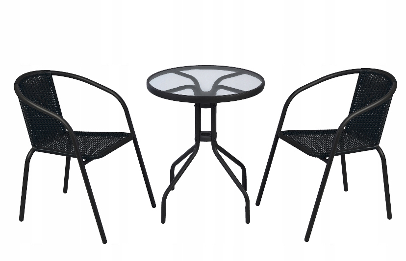 STOLIK OGRODOWY KAWOWY SZKLANY OKRĄGŁY 60x70 CM CZARNY