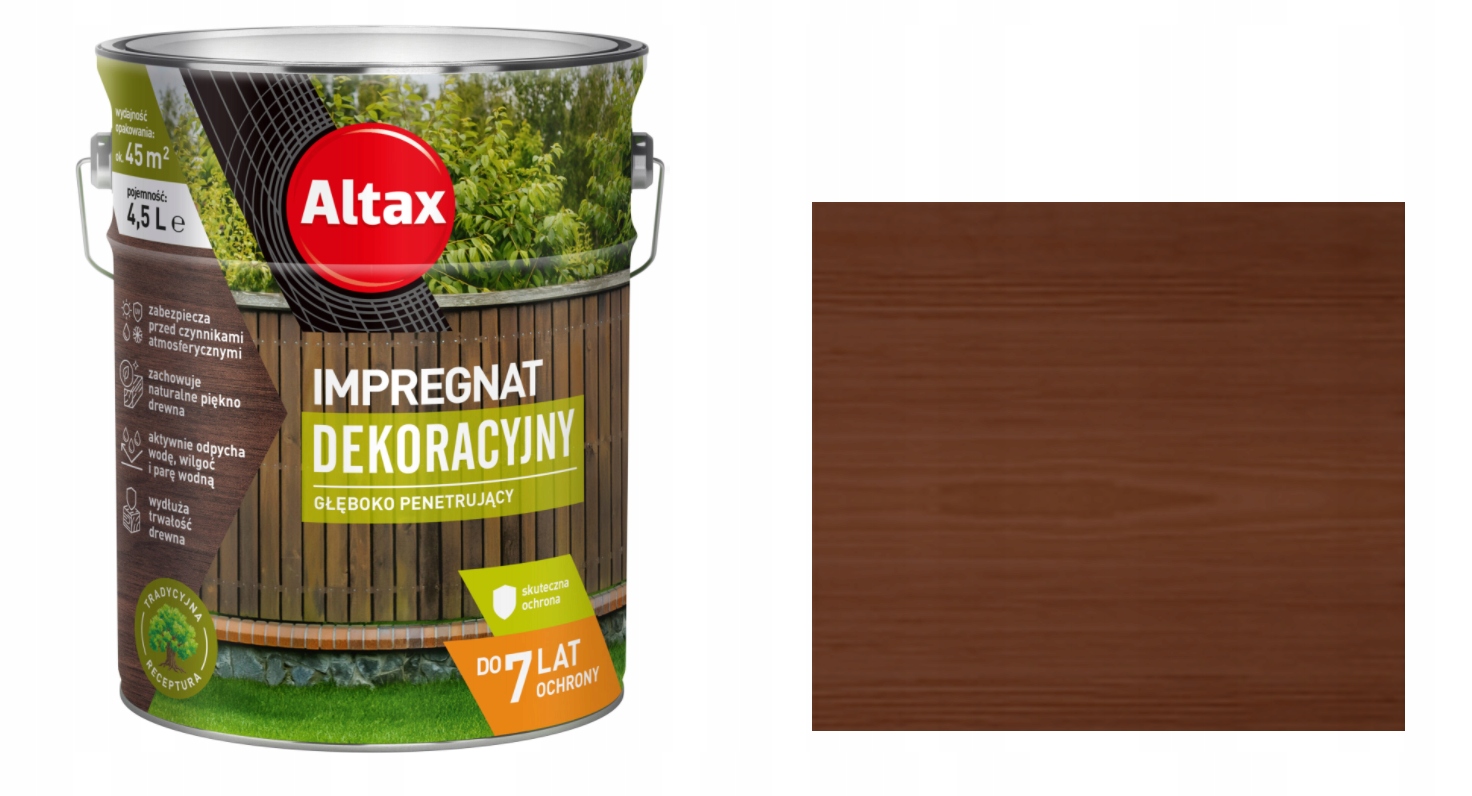 Altax Impregnat Dekoracyjny Do Drewna 4,5L Brąz rozpuszczalnikowy 7 Lat