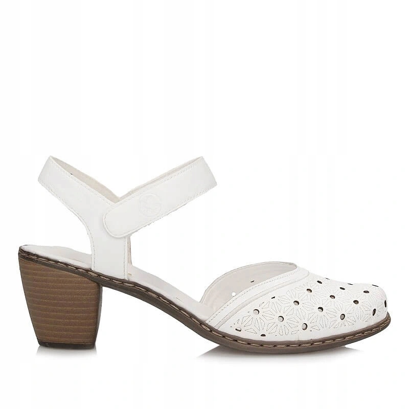 Dámské sandály Rieker 40991-80 bílé na podpatku, děrované, kožené
